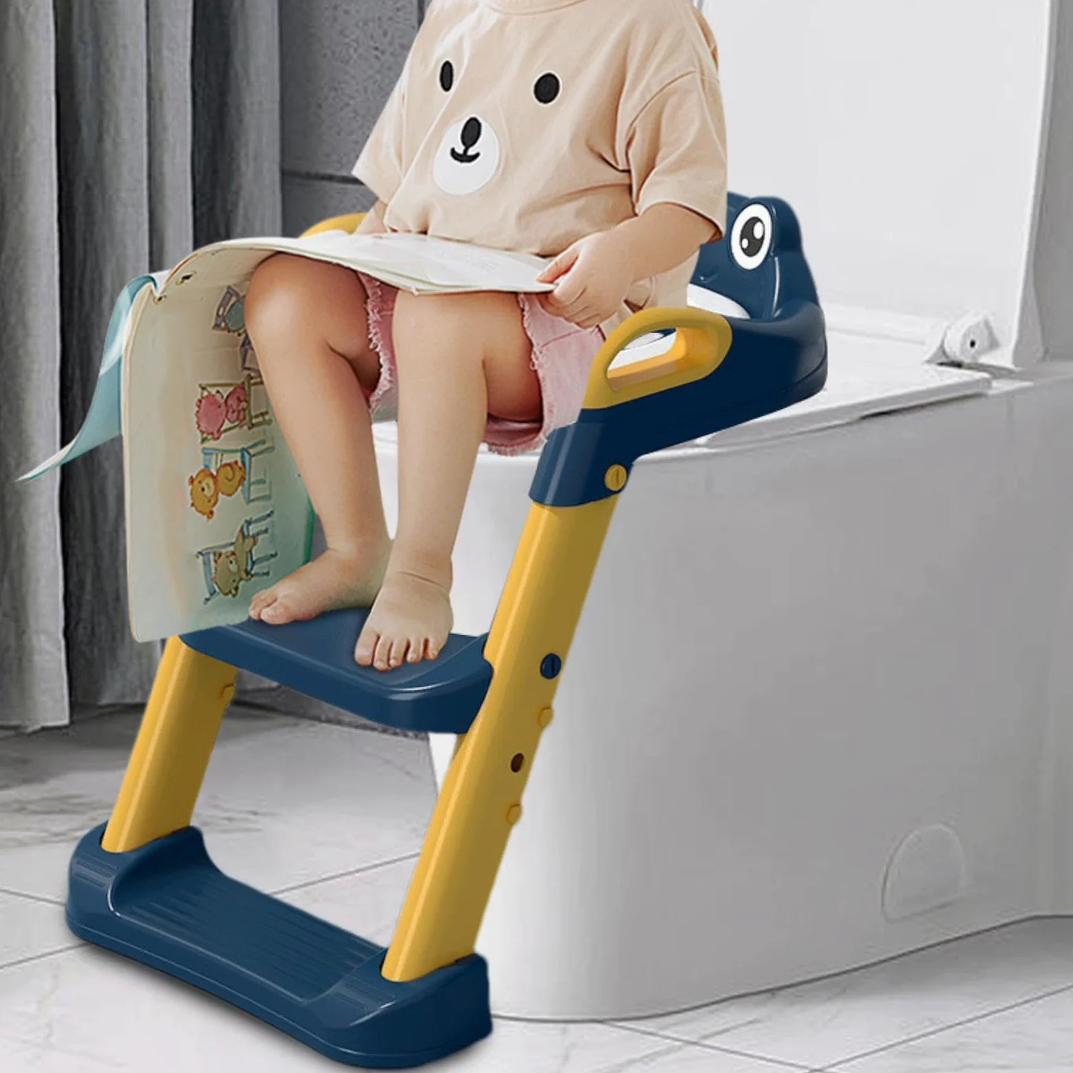 Sedile WC con gradini, regolabile, sedile per WC antiscivolo | maniglie sicure, per bambini, ragazze, per imparare a usare il bagno