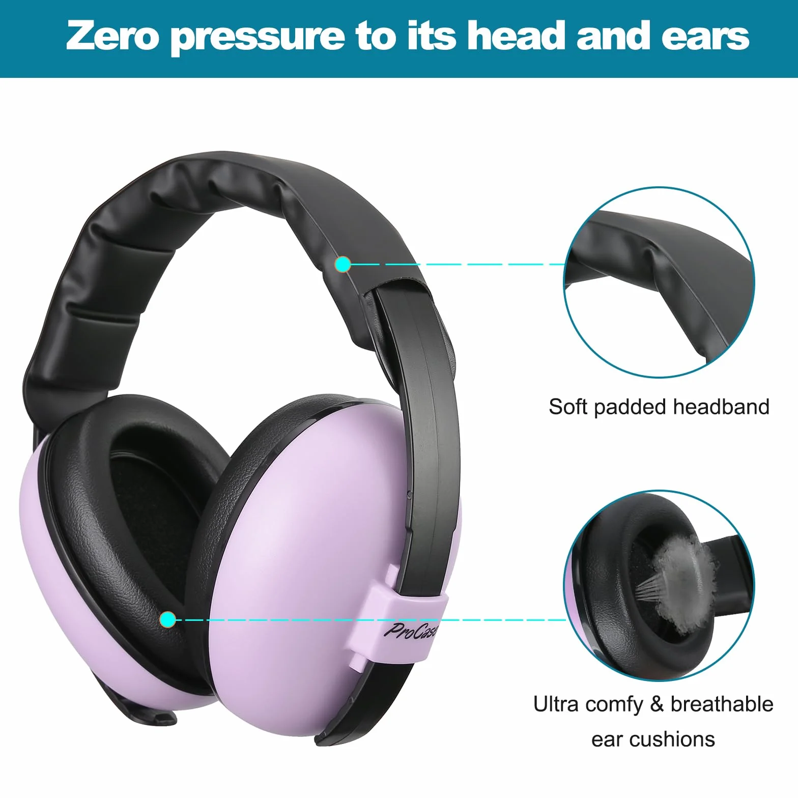 ProCase Cuffie Neonato Antirumore 0-3 Anno,Regolabile Cuffie Antirumore Bambini con Morbido Cuscino, Cuffie di Protezione Dell'udito per Neonati Concerto Aereo Dormire