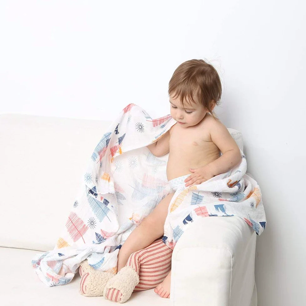 Bambino Swaddle Coperta mussola, 47x47 (3 Pack)"Fox & Deer & Girafe Stampa" Organic mussola di cotone Copertina per per i ragazzi e le ragazze, panni del Burp & Passeggino Copertina