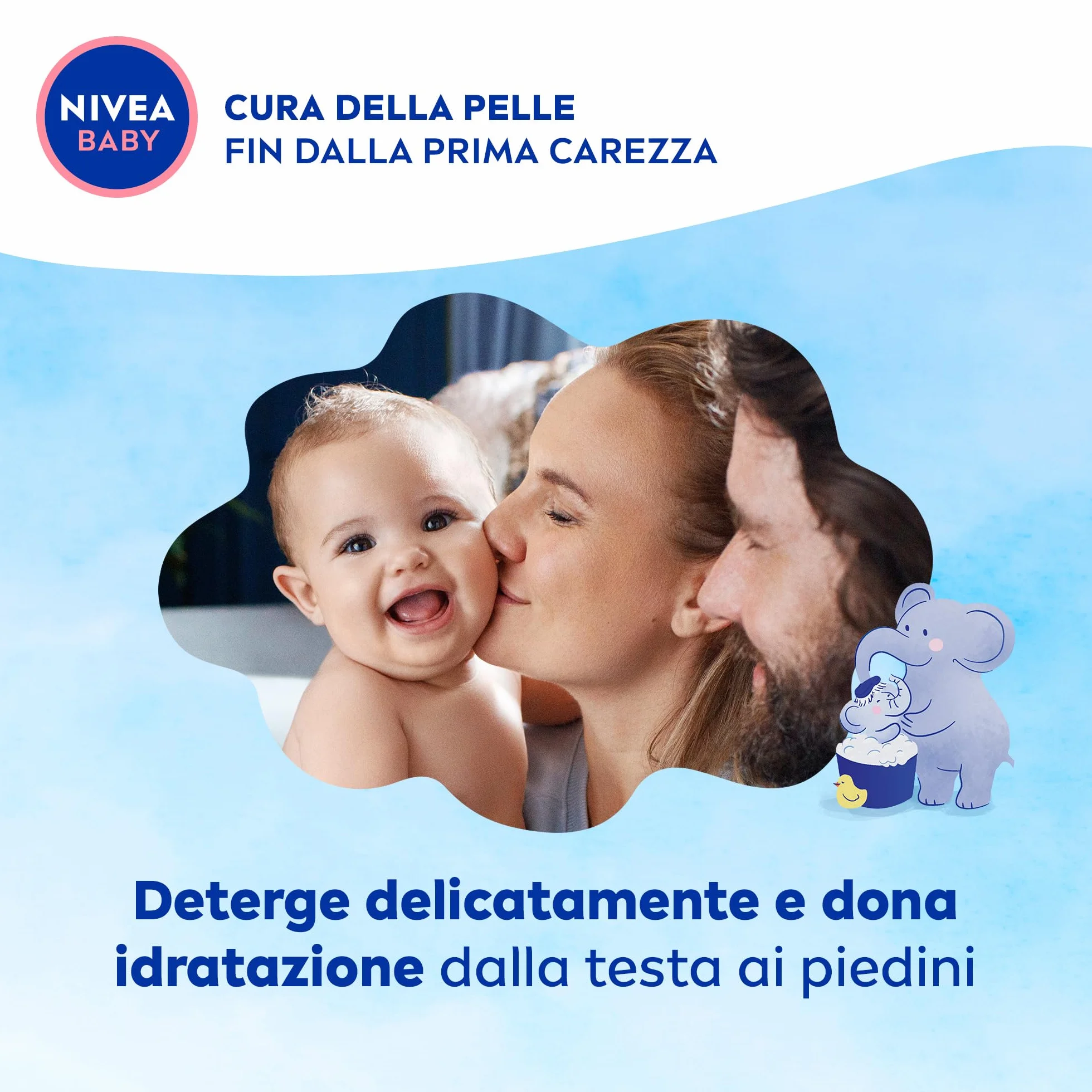 NIVEA BABY Gel Doccia dai Capelli ai Piedini 500ml, Bagnoschiuma bambini per pelle e capelli morbidi e puliti, Bagnoschiuma neonato con protezione no lacrime, Shampoo bambini idratante ed emolliente