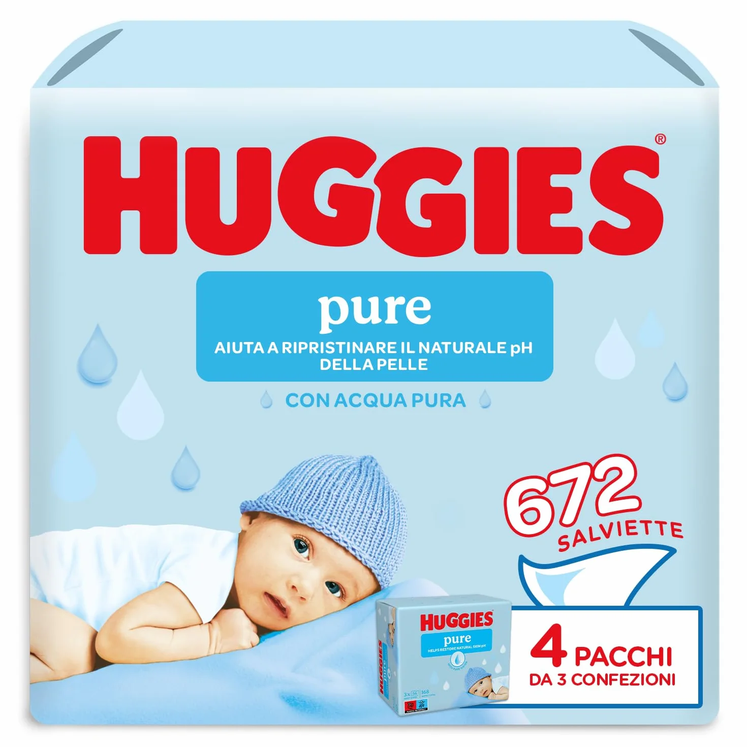 Huggies Natural Salviette neonato 99% acqua pura ipoallergeniche 672 Pz