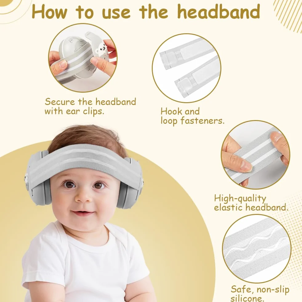 Cuffie antirumore 2 in 1 per bambini, antiscivolo, con cancellazione del rumore, ultra morbide e regolabili fino a 0-48 mesi, protezione dell'udito per dormire e viaggiare