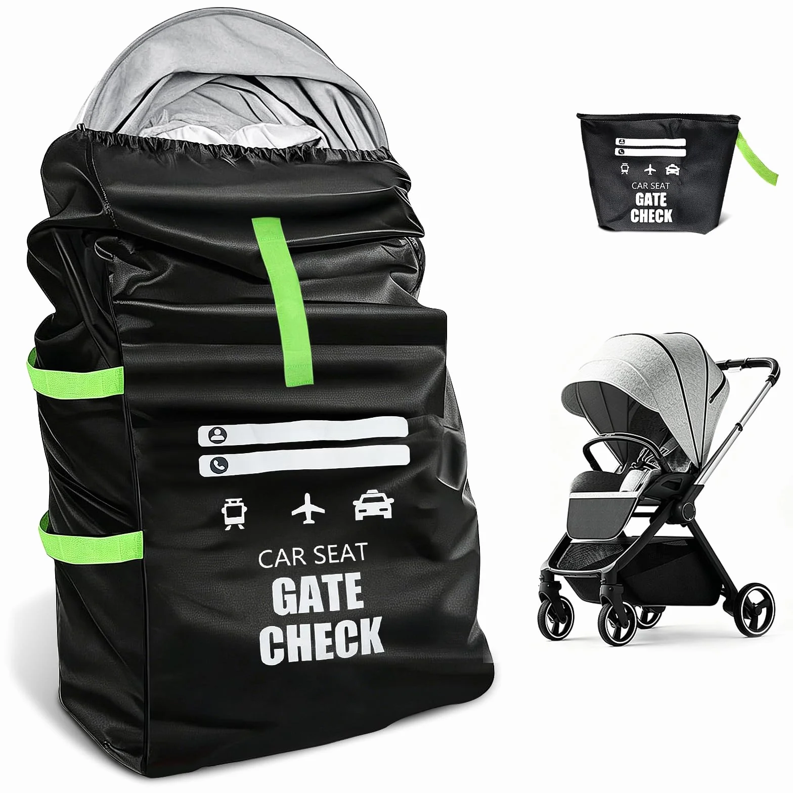 91 × 46 × 46 cm Borsa Passeggino Universale, Borsa per Passeggino Impermeabile Pieghevole con Tracolla, Zaino Passeggino per Viaggi In Aereo, Seggiolini Auto Convertibili e Booster, Nero