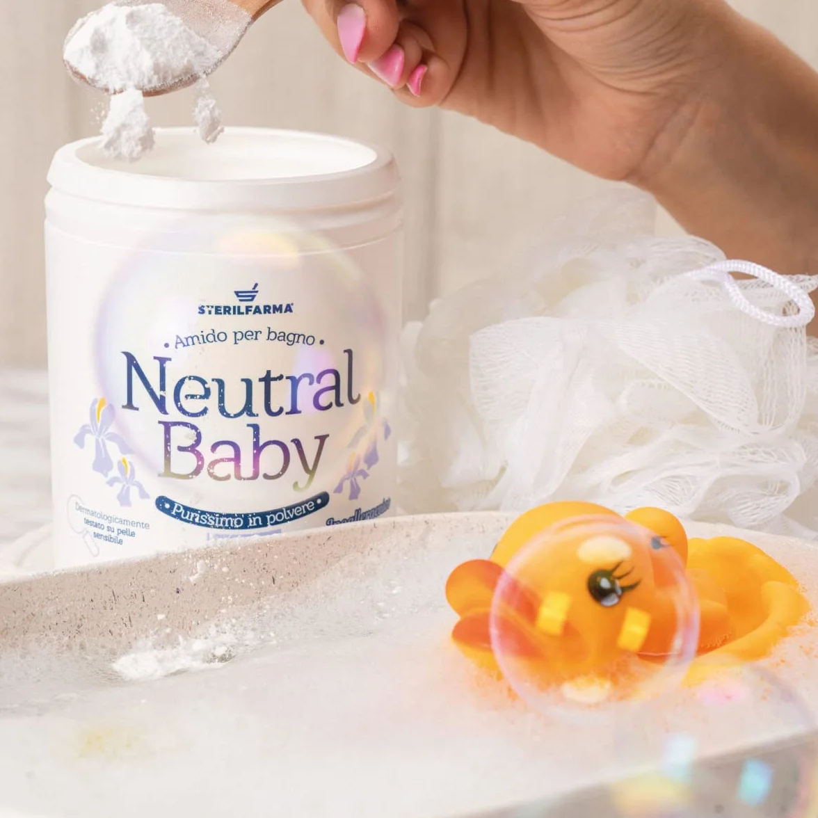 Neutral Baby è Amido di riso in polvere - per un bagnetto SOFFICE E BELLISSIMO. Per la cura e la detersione della pelle delicata e sensibile fin dalla nascita. (Rosa)