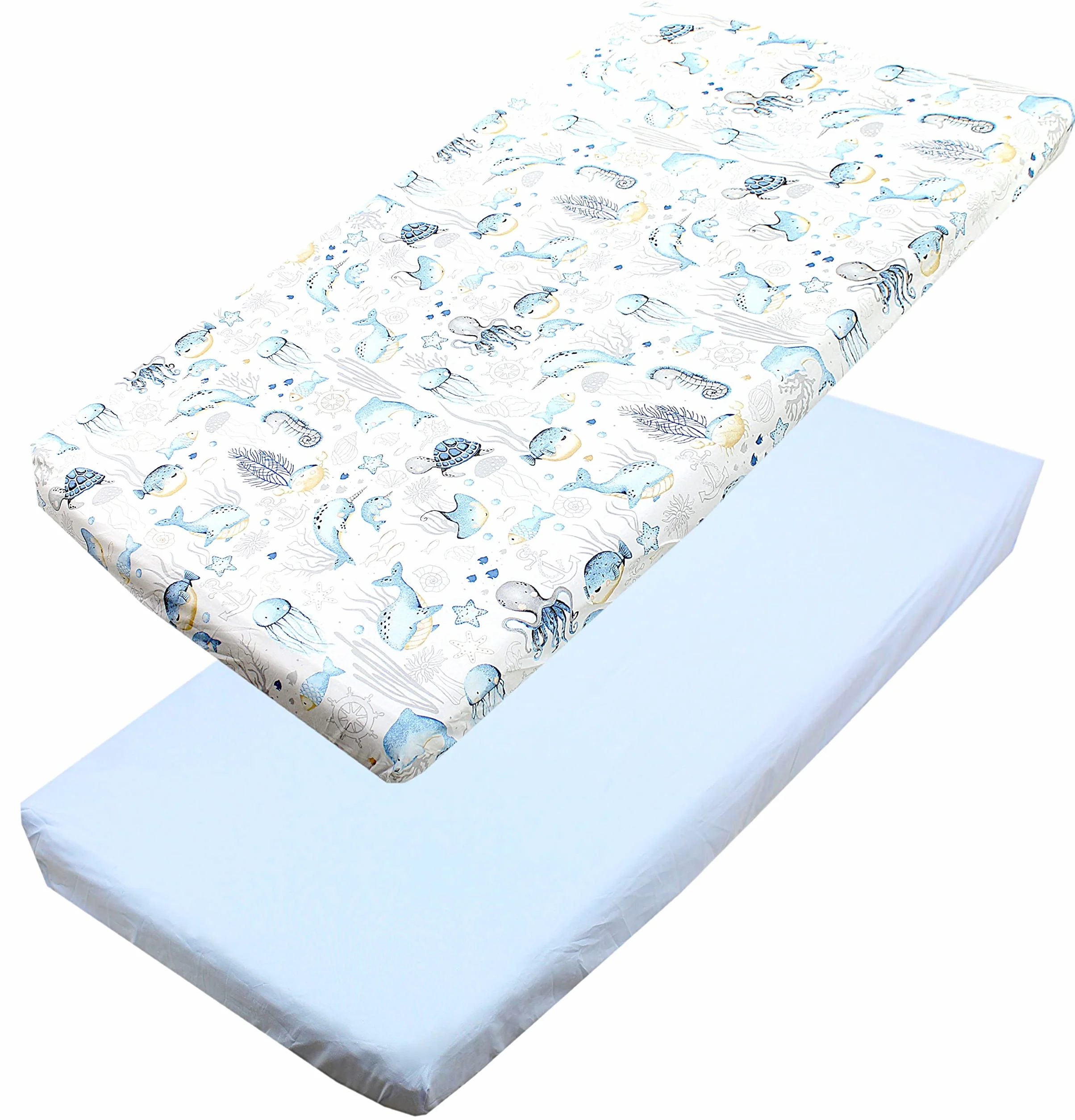 TupTam Lenzuolo per Bambini Bambino Confezione da 2, Animali marini/Blu, 90 x 200 cm
