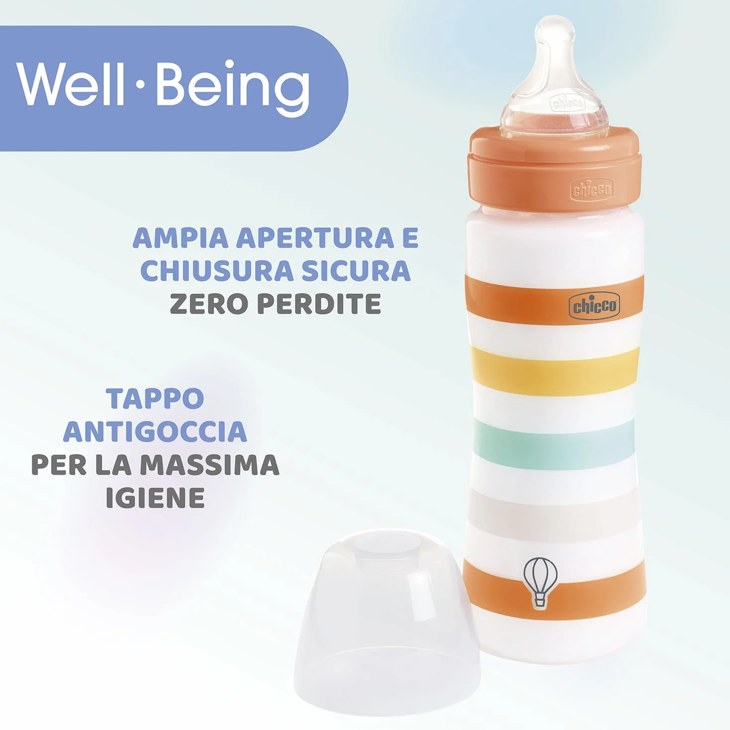 CHICCO Biberon Benessere Flusso Veloce, in Plastica da 330 ml, con Tettarella Physio in Morbido Silicone e Finitura Soft Sense, Riduce Rigurgito e Irritabilità, 4 Mesi+, Neutro
