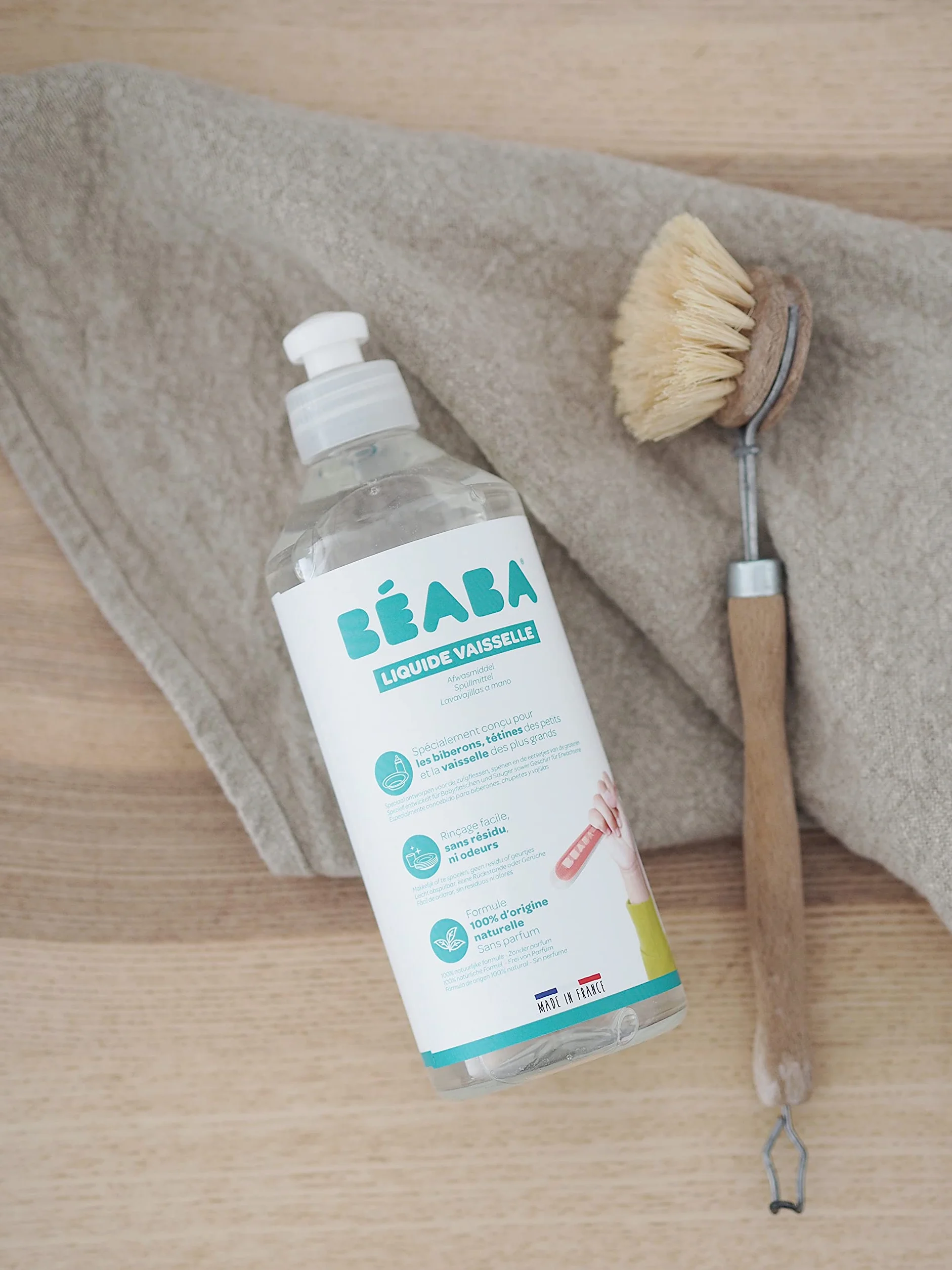 BÉABA, Detergente per biberon e accessori per la pappa, 100% di origine naturale, prodotto in Francia, senza profumo, flaconi 100% biodegradabili, lotto di 2x500 ml