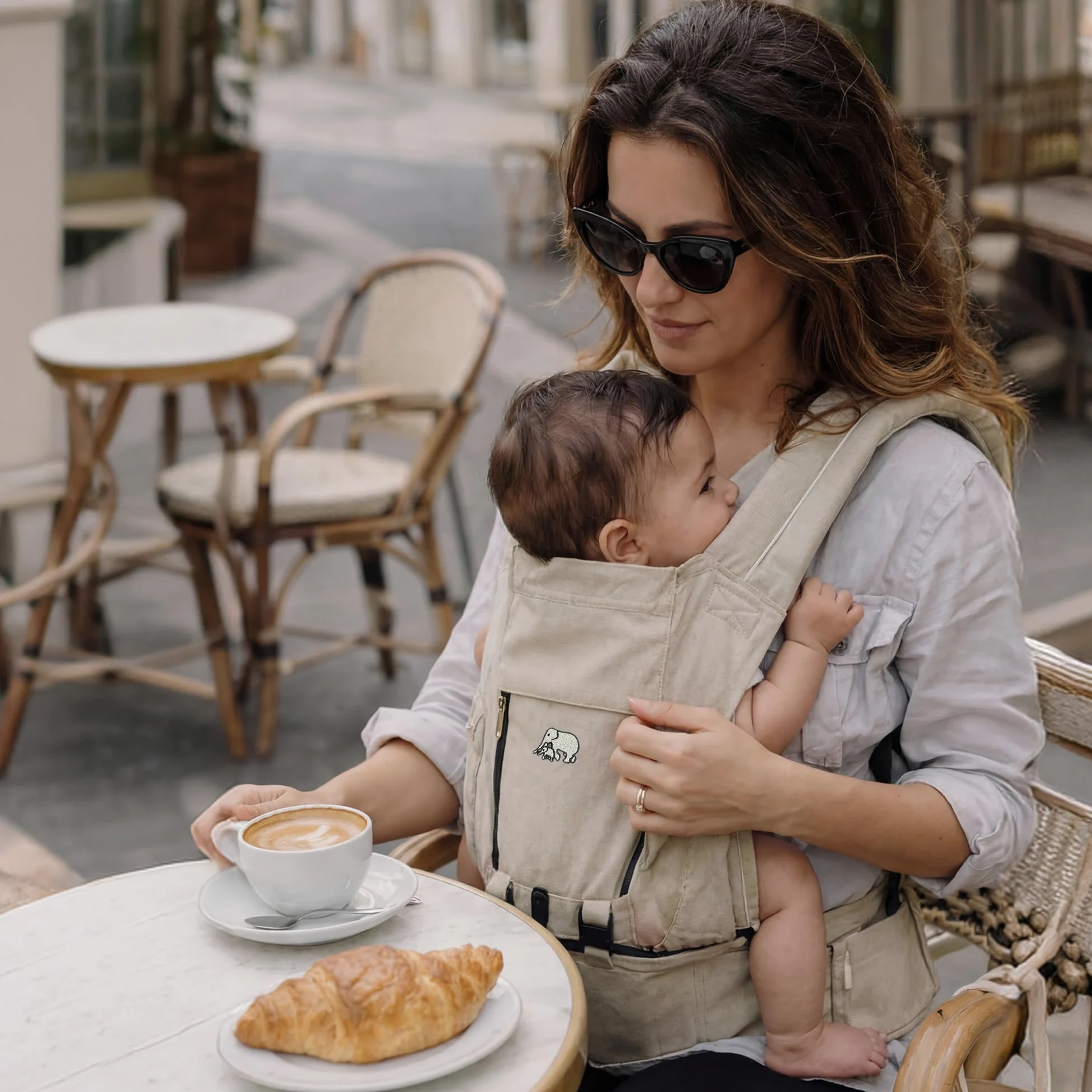 Marsupio Deryan Pack 4 in 1, ergonomico, convertibile, 100% cotone, per bambini da 0 a 3 anni, da 3 a 15 kg, posizione ergonomica a M, schiena a X, fibbia a scatto, Sabbia