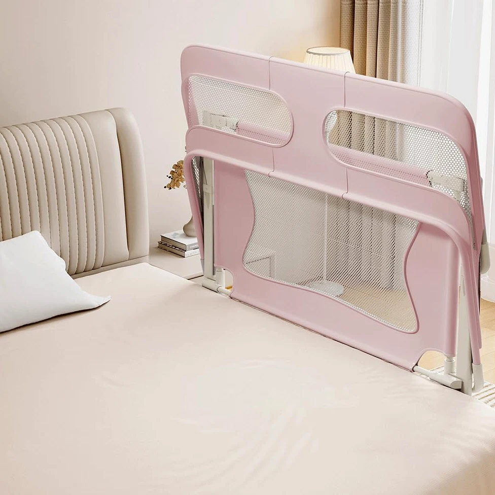 LANTUS Sponda Letto Bambini 2 in 1 Sbarra Letto Barriera Lettino o Cododo Lettino per Viaggi o Vacanze, Facile da Trasportare,120 * 50 * 105 cm (Rosa)