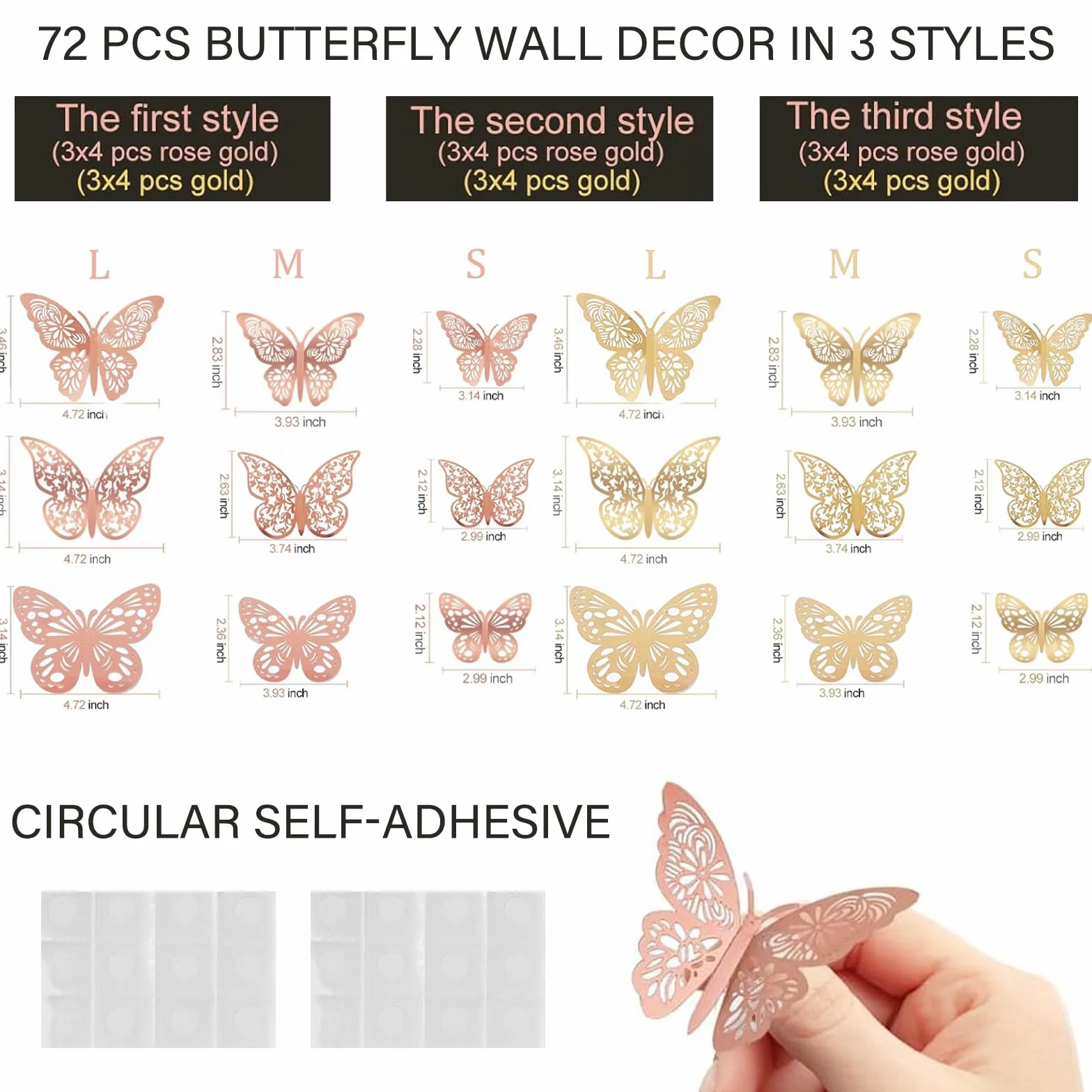 72 Pezzi Adesivi Murali a Forma di Farfalla, Decorazione da Parete a Farfalla, Decorazioni da Parete Creative, Adesivo Muro Decorativo, per Della Stanza, Matrimoni, Casa, Feste di Compleanno