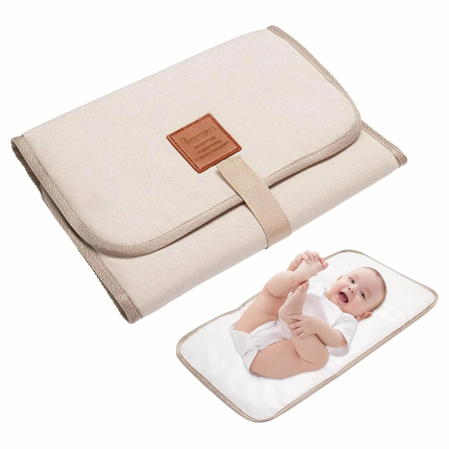 Materassino fasciatoio da viaggio pieghevole per neonati, colore: beige