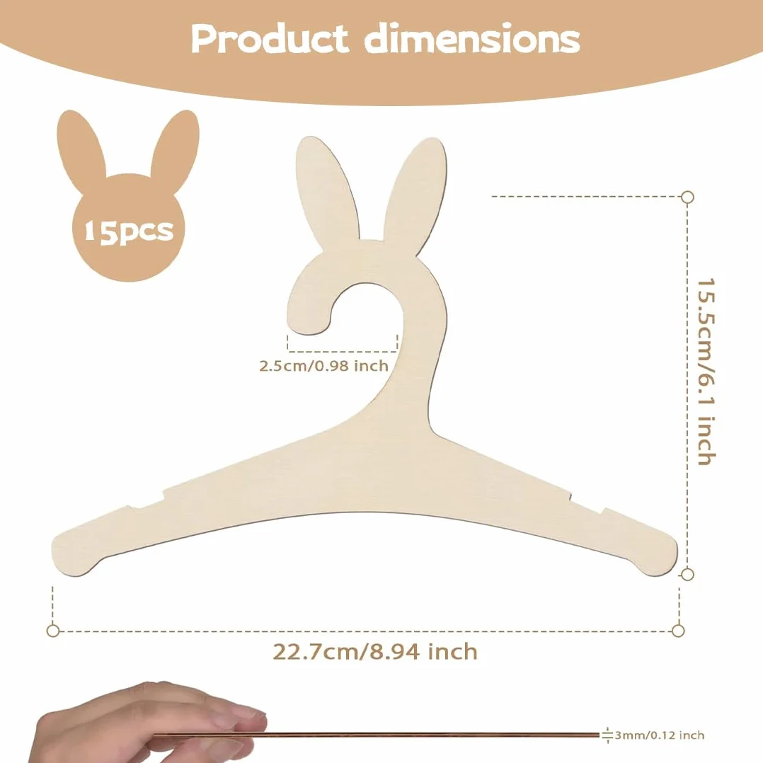 15 Pezzi Appendini in Legno per Bambini, Gruccia Neonato Legno, design a scanalature, per Unisex Bambino Neonati Regalo, per decorare e appendere i vestiti (15,5 x 22,7 cm)