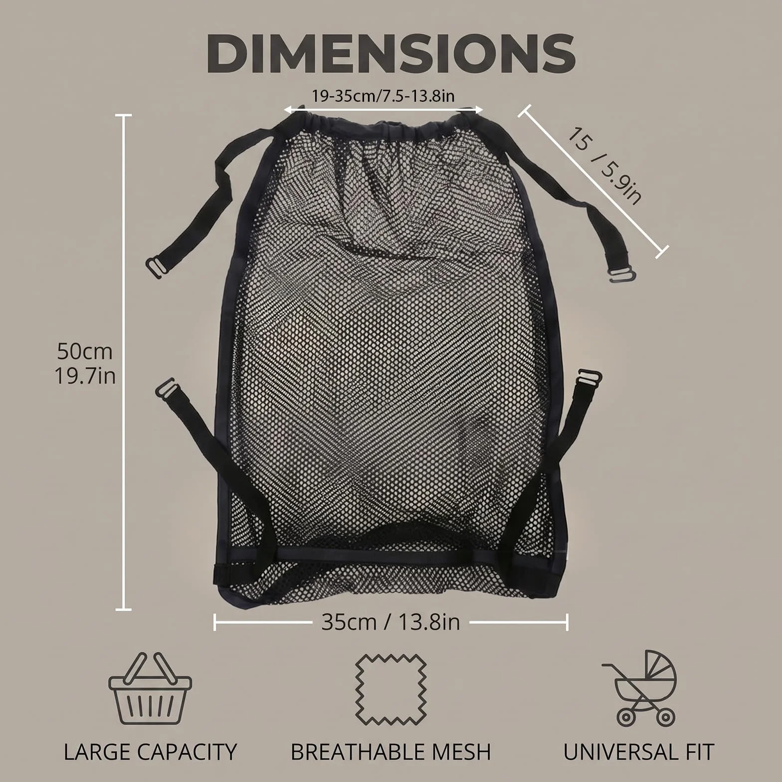 1 Pezzi Rete per la Spesa per Passeggino, Universale Borsa a Rete Posteriore per Passeggino Nero Tasca a Rete per passeggino per Passeggini Sportivi Sedie a Rotelle (35 * 50 cm)