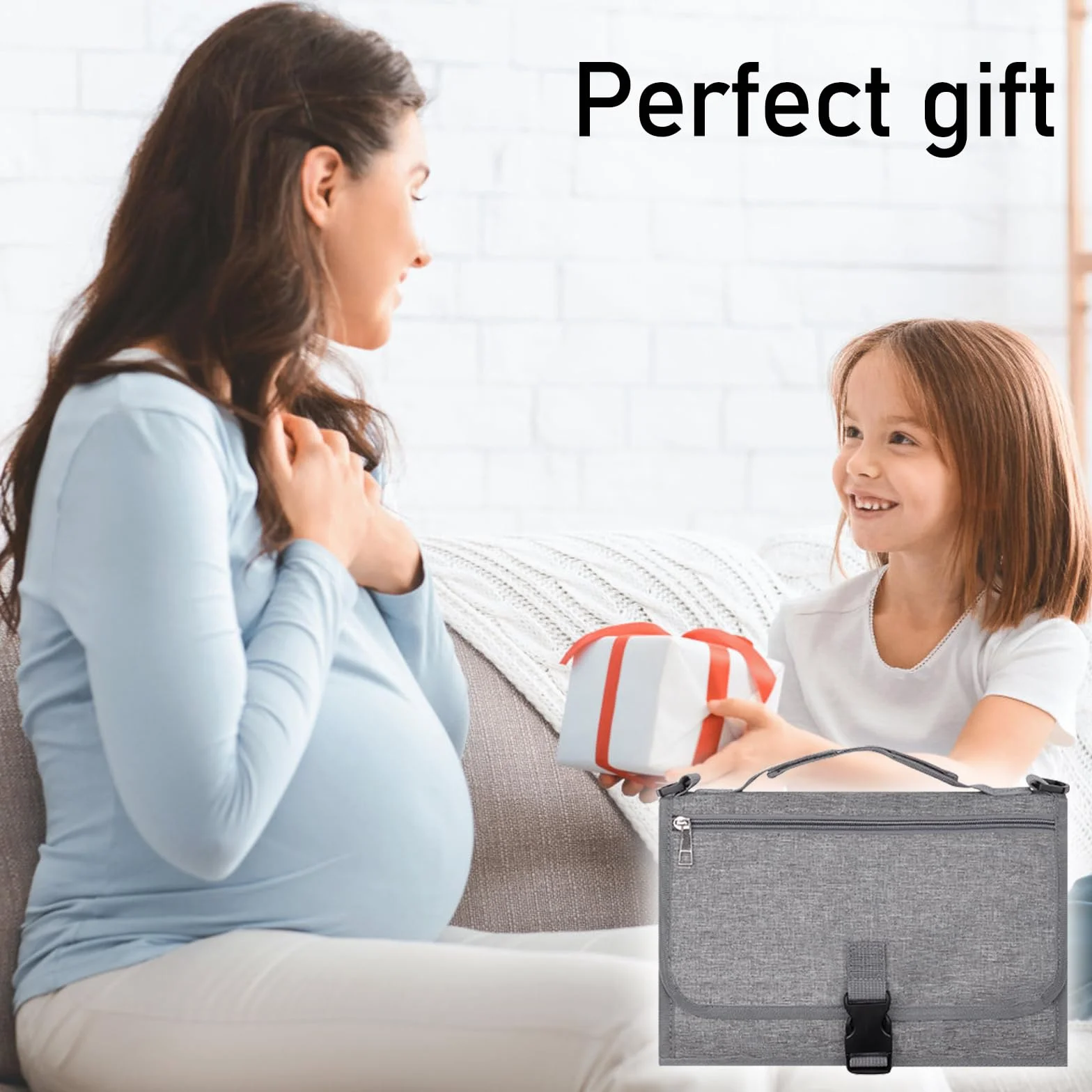 JSTHHTT Fasciatoio Portatile Pieghevole e Impermeabile, Fasciatoio Portatile, Dispenser Salviette e un Comodo Cuscino, Riutilizzabile Lavabile In Lavatrice, Viaggio e Regalo Battesimo (Grigio)