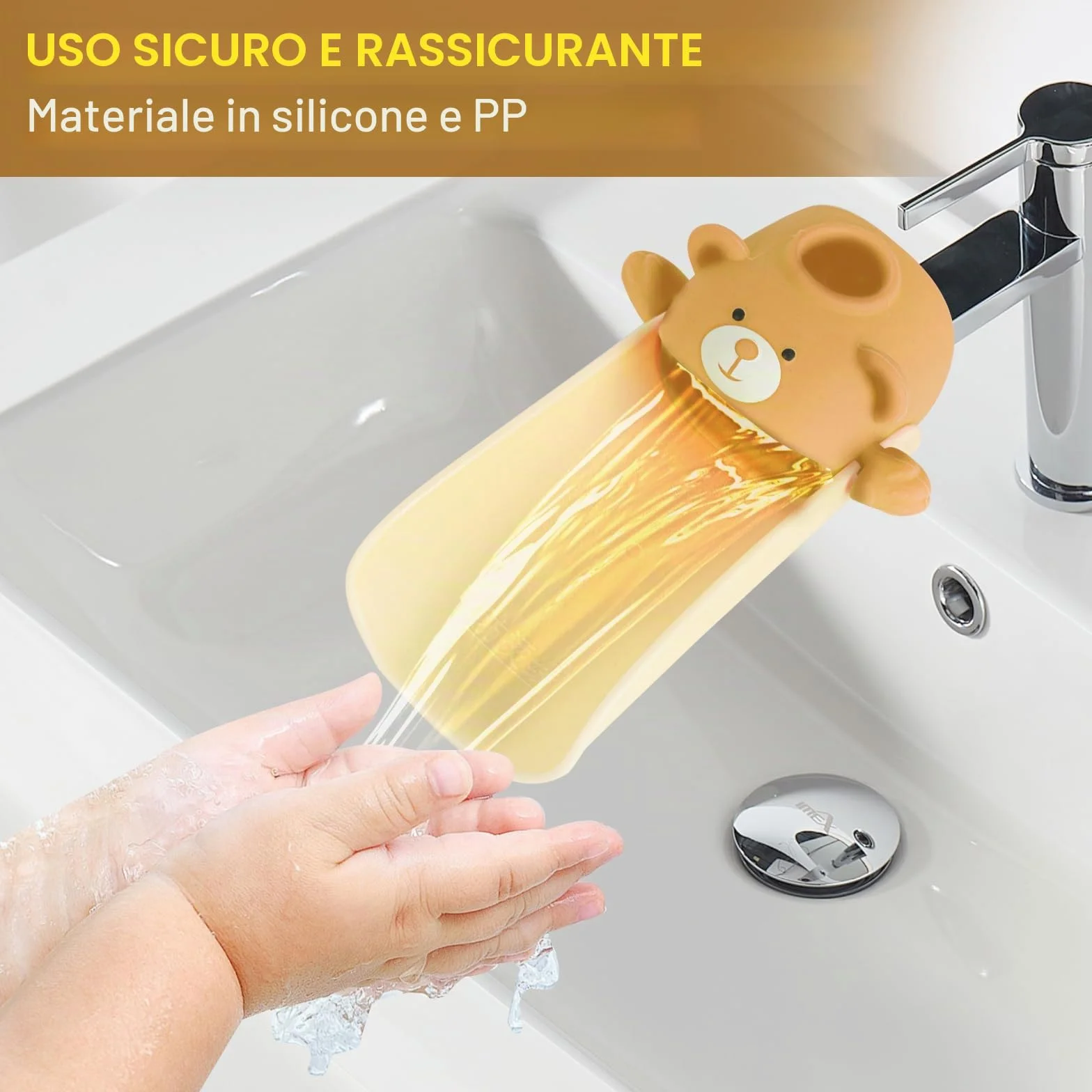 Estensore Rubinetto Bambini,Con effetto sensore di temperatura, Prolunga Per Rubinetto Per Bambini, Prolunga per rubinetto in silicone, Extender Rubinetto Bambini Kids Babies (Marrone)