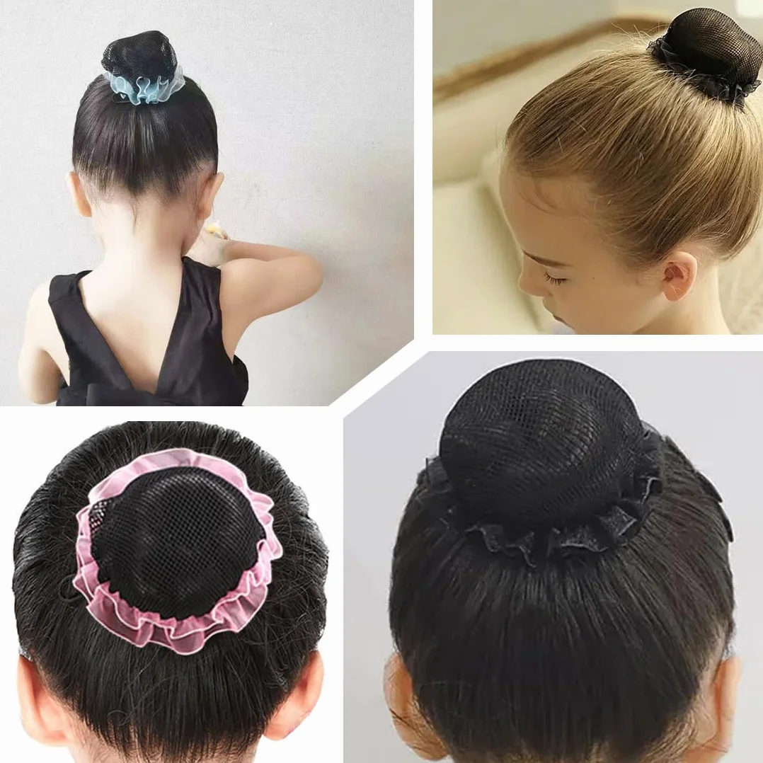 Rete per Chignon Danza Bambina Set di 4 Retine Elastiche per Capelli Accessori Tinta unita per Ballerine Ginnastica Saggio Festa di Compleanno Retine per capelli chignon Bambina