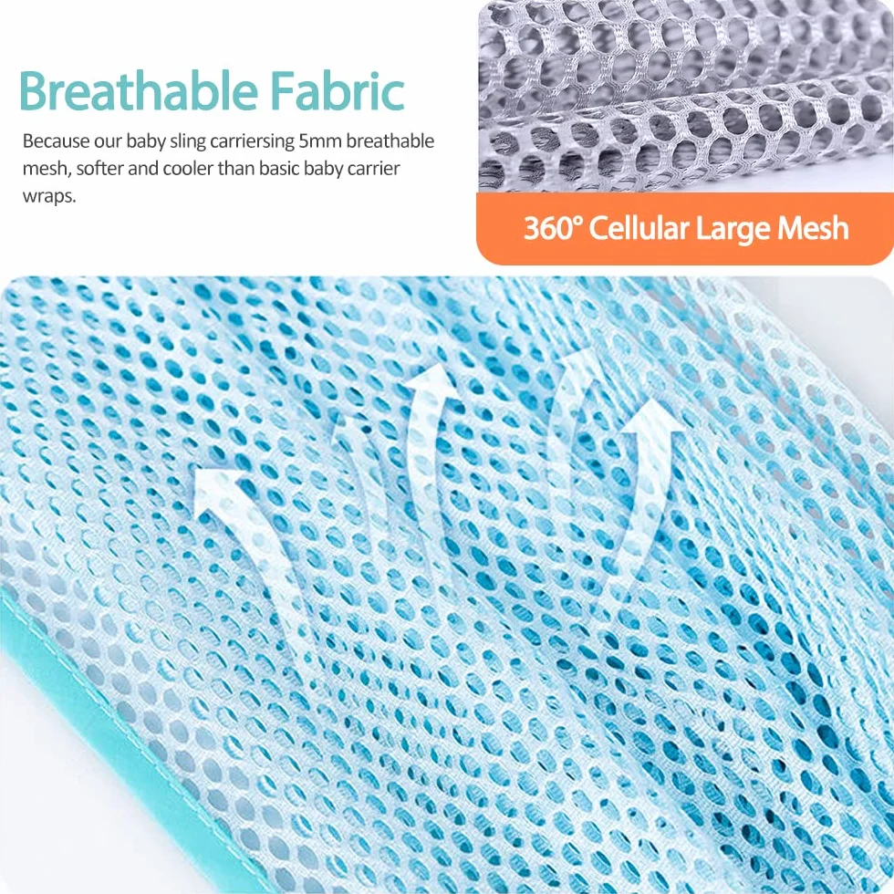 Fascia per neonati traspirante, regolabile, ad asciugatura rapida, tessuto a rete 3D, spallacci spessi, elastica per estate, piscina, spiaggia, trasporto neonati (blu)