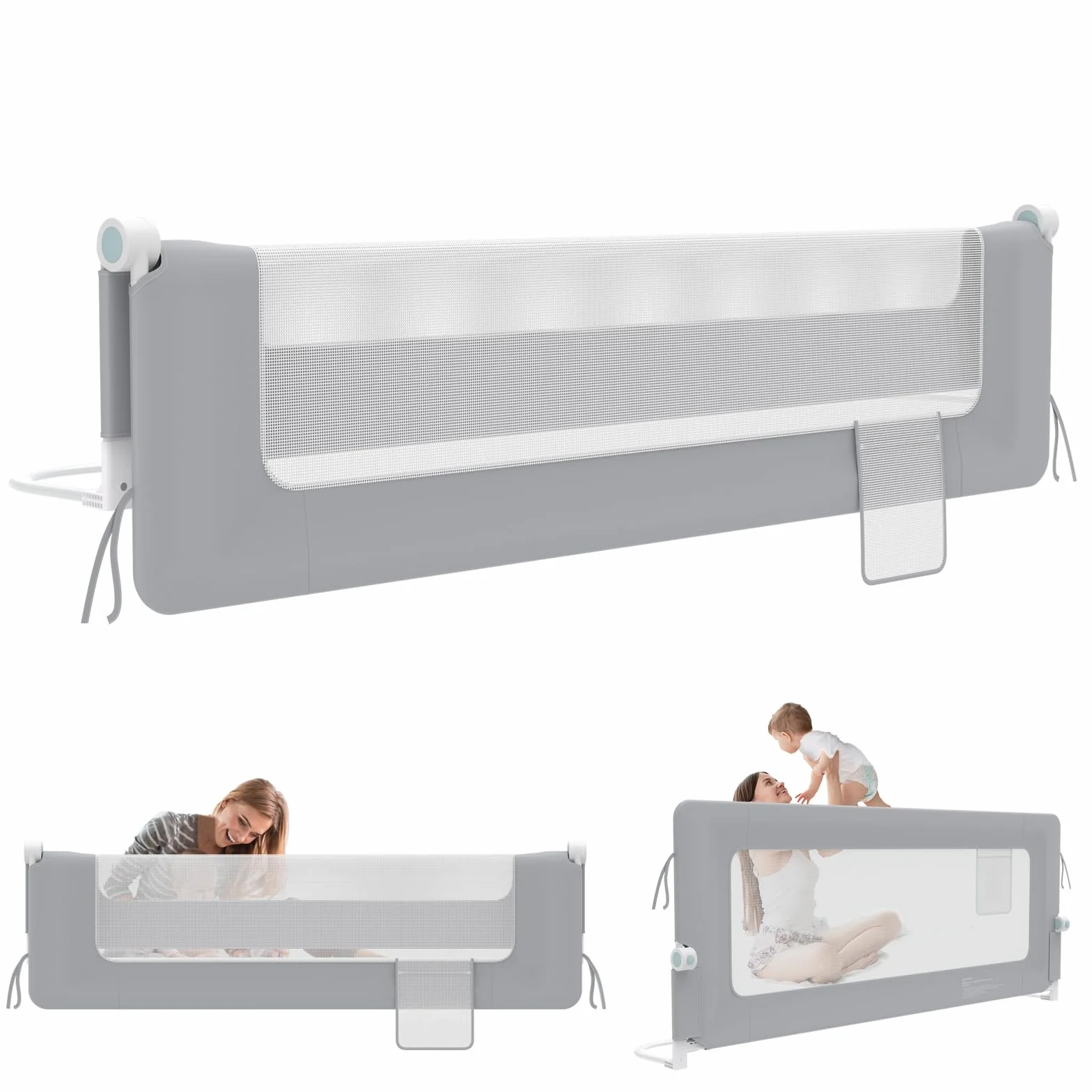 LZQ Zanzariera per letto per bambini, pieghevole, protezione contro le cadute, protezione dal letto, per bambini, protezione contro le cadute (grigio chiaro, 180 cm)