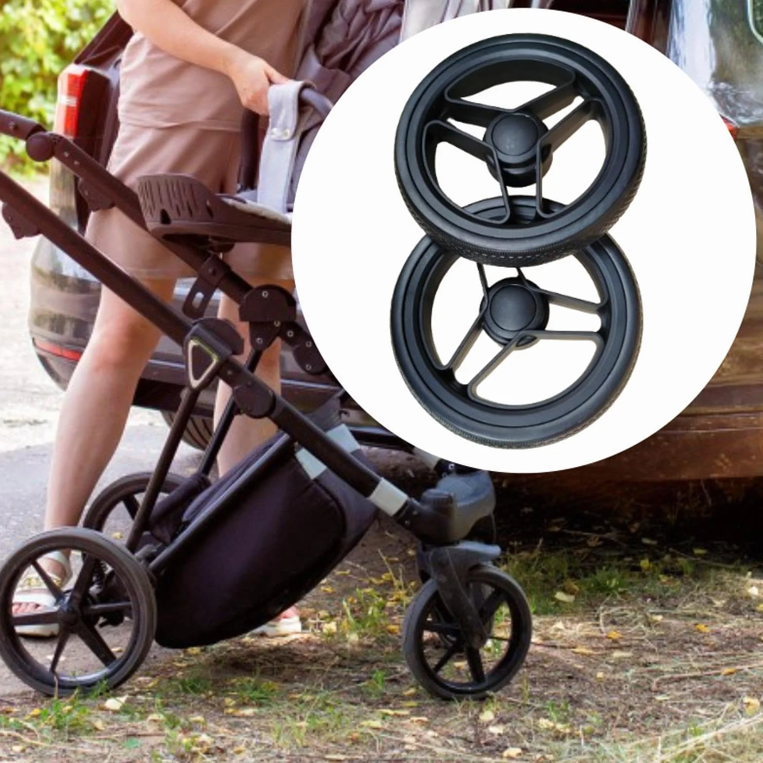 Amagogo Pneumatici per Passeggino 18/18,4 cm, Ruota Antiscivolo Facile da Installare Accessori per Ruote, Pneumatico per Passeggino, Carrello, Scooter Elettrico, 2 Pneumatici Posteriori, 18.4 Cm