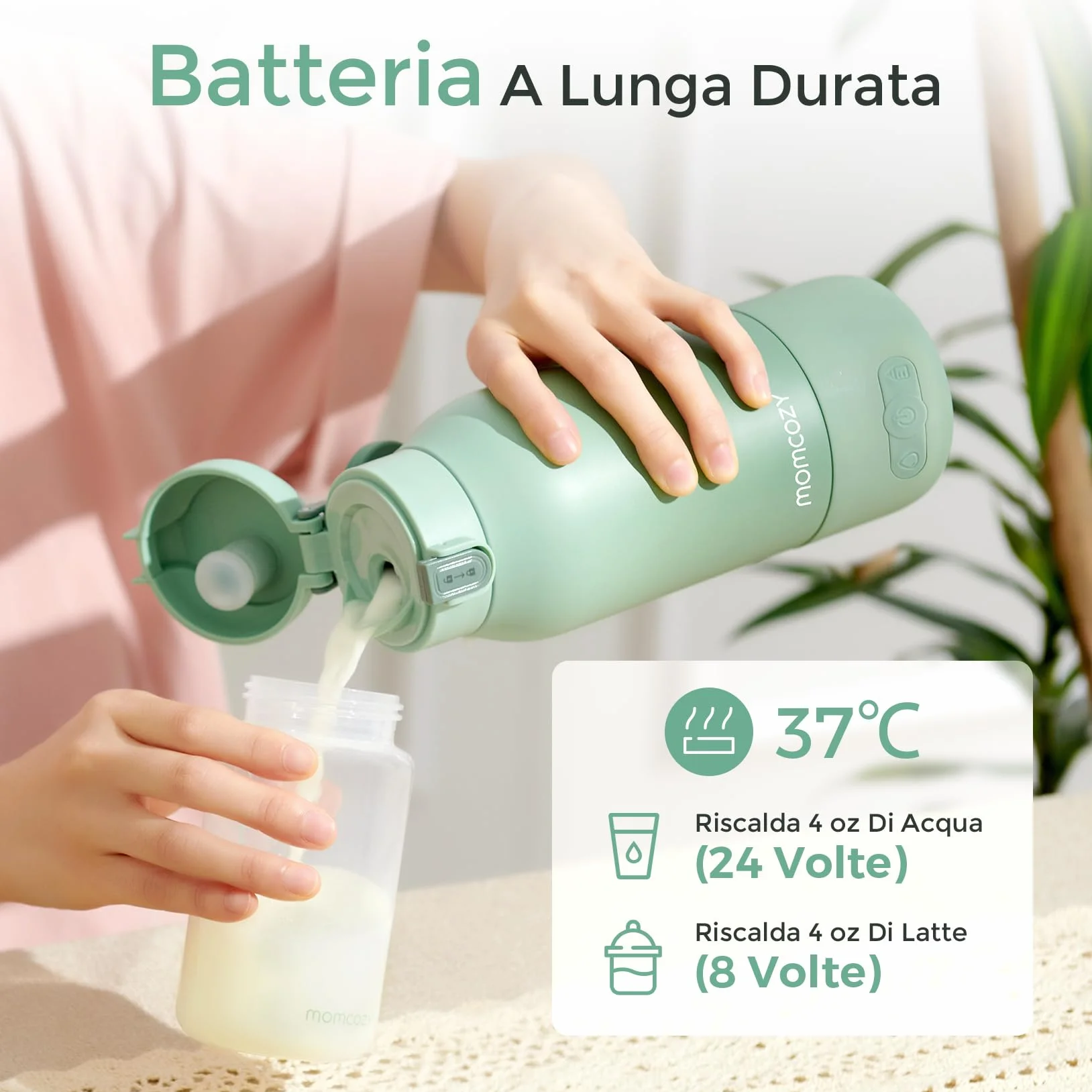 Momcozy Scaldabiberon Portatile, Riscaldamento Rapido e Lunga Durata della Batteria, 2 Modalità per Latte Materno e Acqua, Grande Capacità di 500ml per Tutto il Giorno