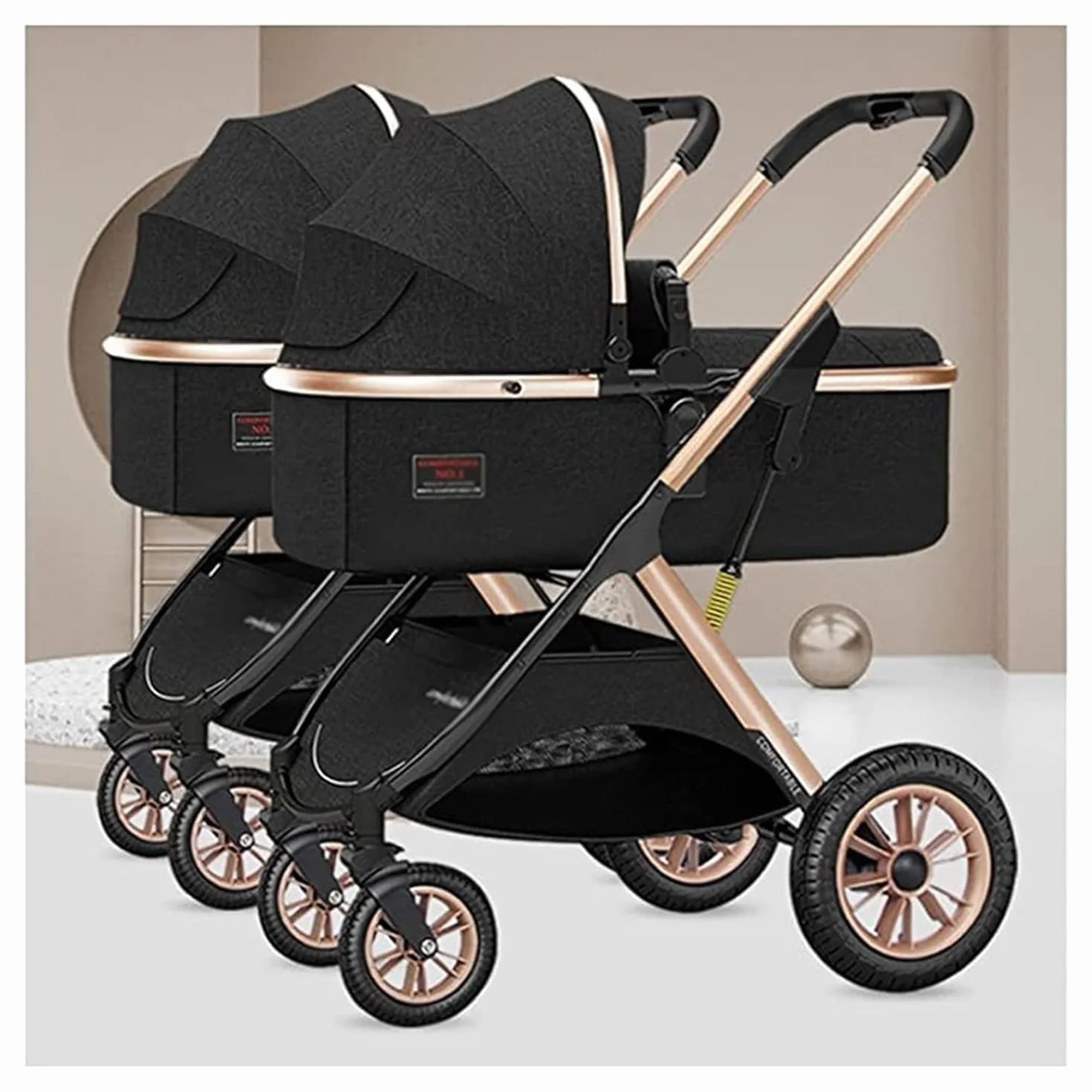 Rieort Passeggino Doppio Leggero Carrozzina in Alluminio Passeggino con tettuccio Regolabile Passeggino gemellare Pieghevole per paesaggi Alti