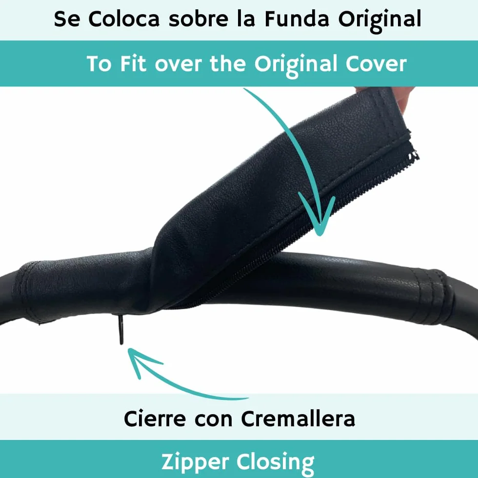 PROTEC TIF | Custodie in ecopelle per il manubrio e il maniglione compatibile con Bugaboo CAMELEON 3 PLUS (2021-2023) | Si posizionano sopra le custodie originali |