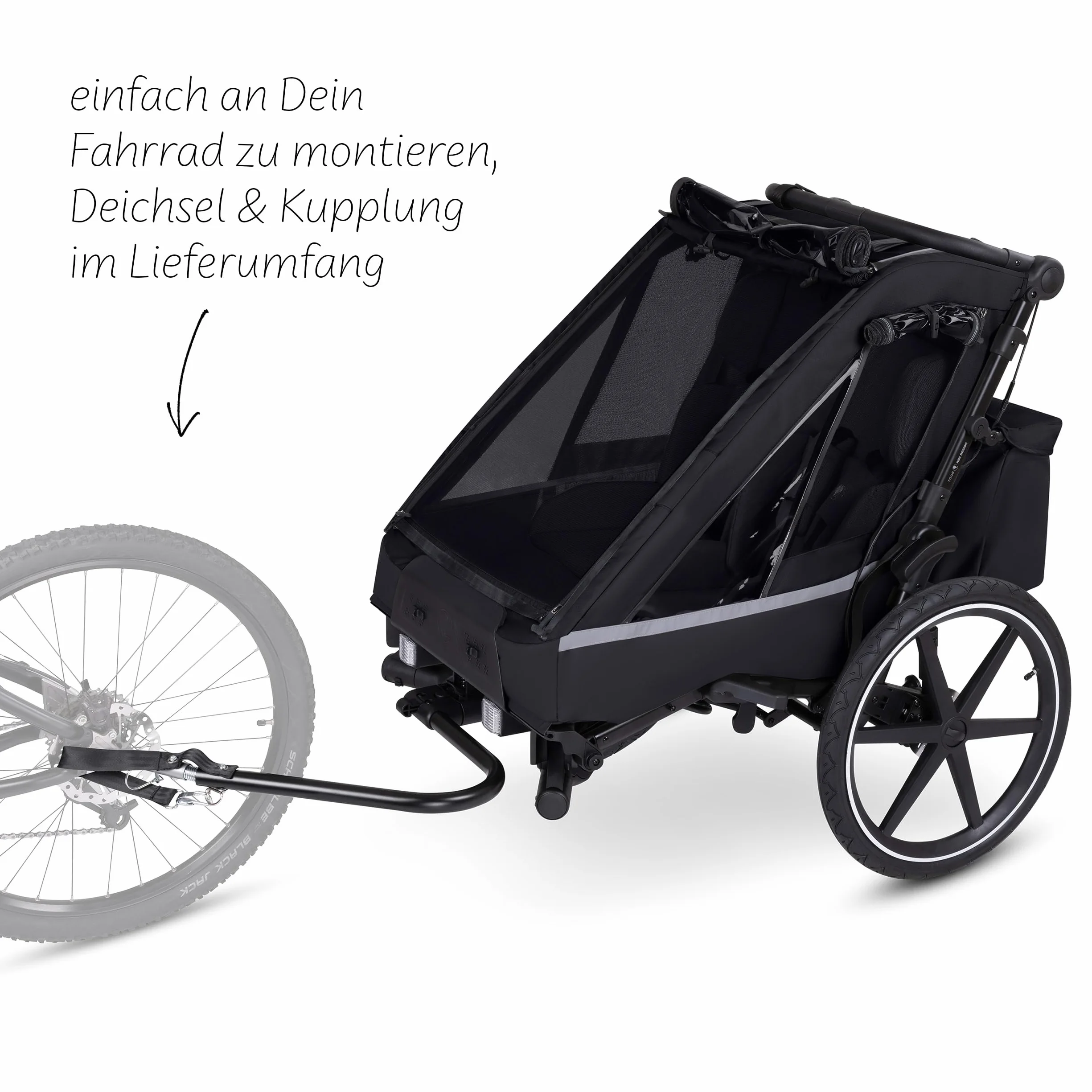 ABC Design Rimorchio per bicicletta 3 in 1 Tour con 2 sedili confortevoli e ruote pneumatiche – Ink