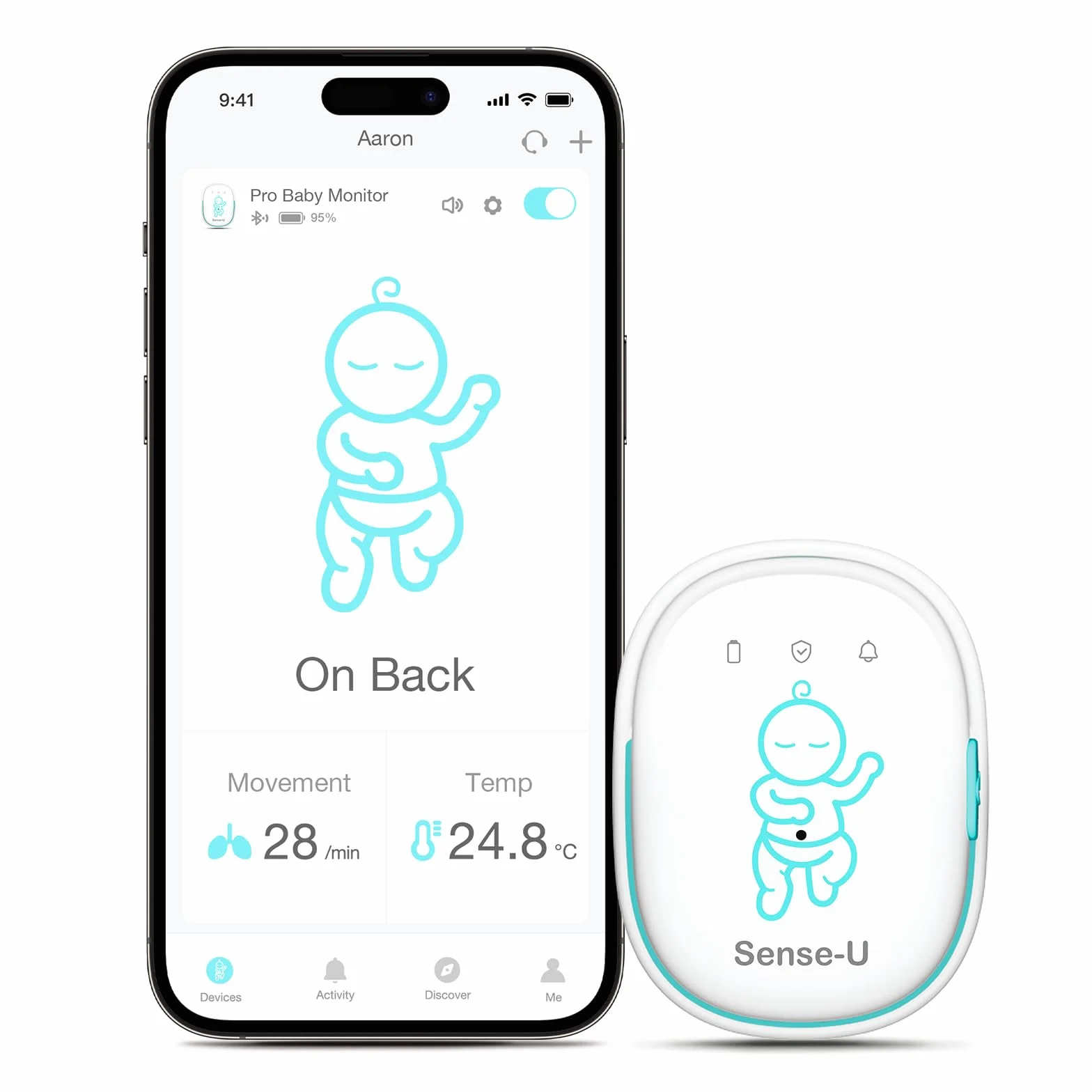 Sense-U Baby Monitor: traccia il movimento addominale, la temperatura, il ribaltamento e la posizione del sonno del tuo bambino (prato)