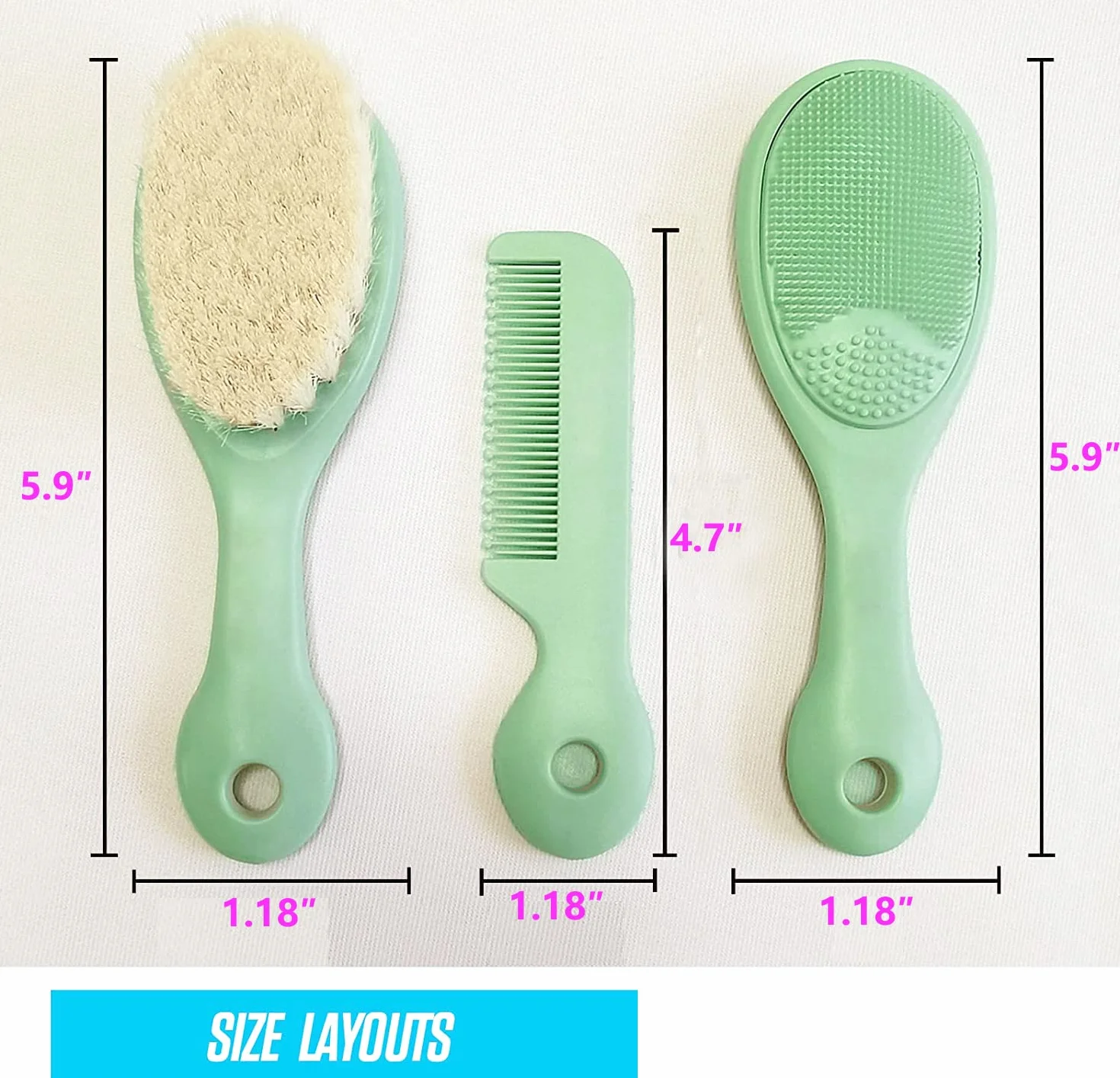 Set di 3 spazzole per capelli e pettini per neonati e bambini, con morbide setole di capra, spazzola da bagno in silicone e pettine per neonati e bambini, regalo perfetto per la lista dei