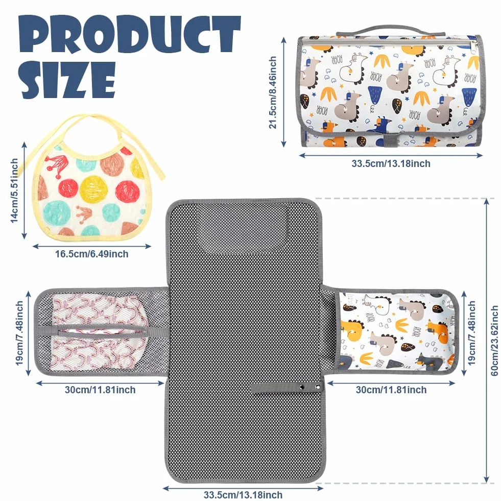 HOTUT Fasciatoio Portatile Pieghevole da Viaggio, Kit Cambio Pannolino per Neonato Esterno Casa Viaggio, Portable Tappetino Borsa per Il Cambio Pannolino, Regalo Battesimo Bimbo