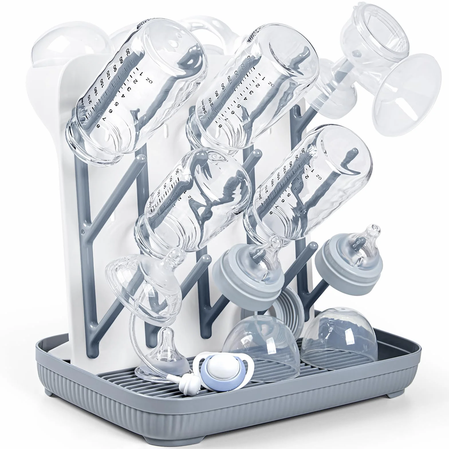 Estante de Secado de biberones: Soporte Vertical Grande para secador de biberones - Estante de Secado de pie para Ahorrar Espacio para biberones y Limpieza de Piezas de Bomba (Gris)