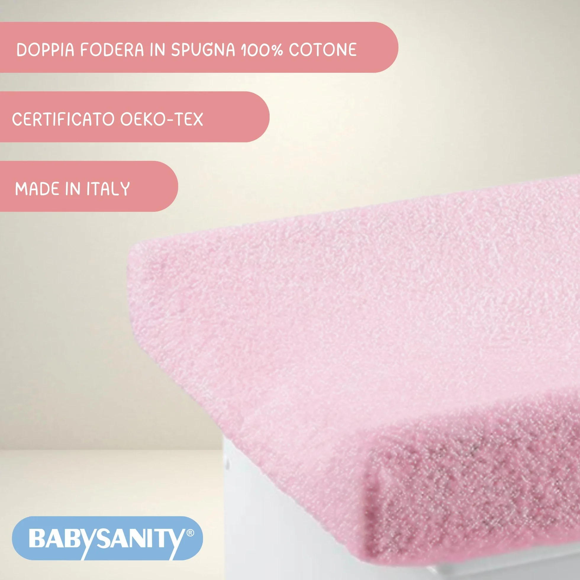 Babysanity Copri Fasciatoio Neonato Universale In Spugna 100% Cotone Dona al Tuo Fasciatoio Neonato una sensazione di Asciutto e Fresco 100% Made in Italy (Rosa)