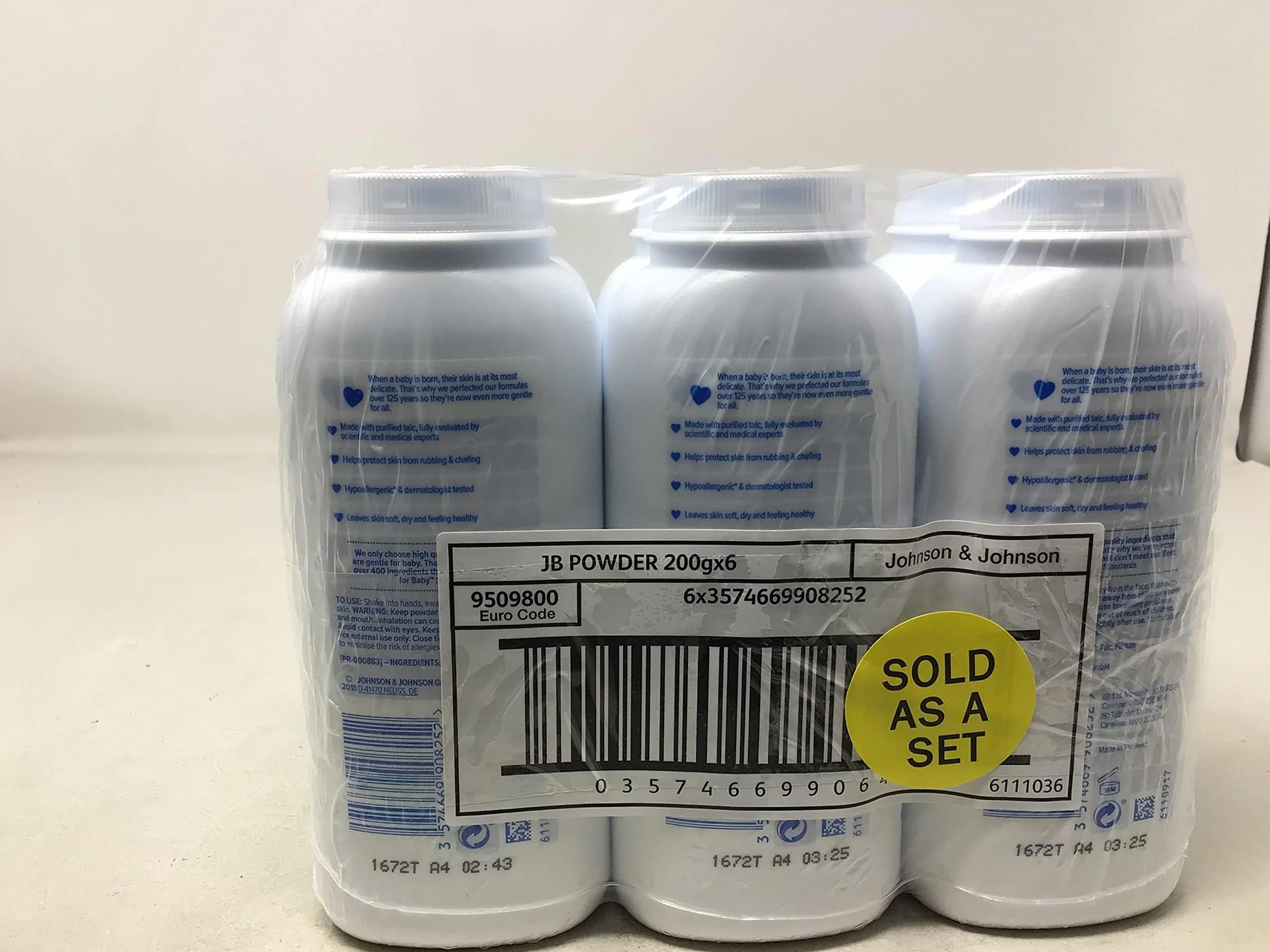 Johnson's Baby Talco in polvere e talco morbido per la cura della pelle, confezione da 6 x 200 g