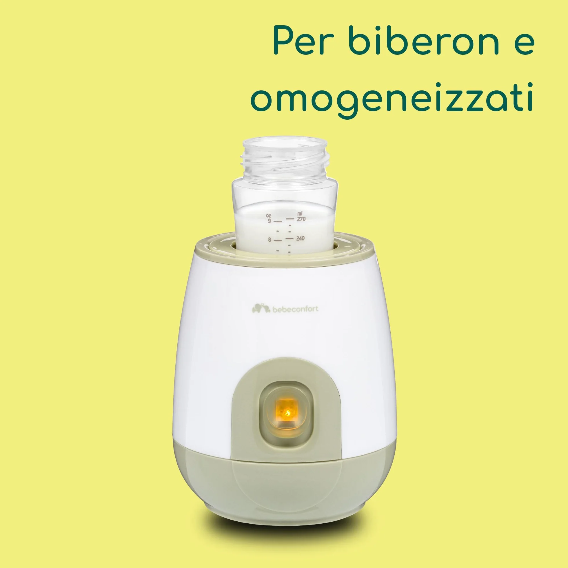 Bebeconfort Express Scaldabiberon Elettrico, Scalda Biberon Neonato Compatibile con biberon e vasetti omogeneizzati, Scalda in 2 minuti, colore Bianco/Verde Oliva