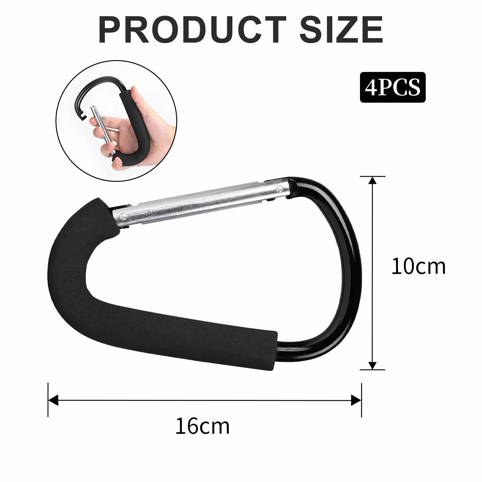 LALAGO 2 Pezzi Gancio Universale Passeggino, 16x10cm Moschettone a Gancio Multiuso, Aggancio per Borse con Imbottitura di Protezione, Ganci Passeggino, Clip Hook Stroller Organizer
