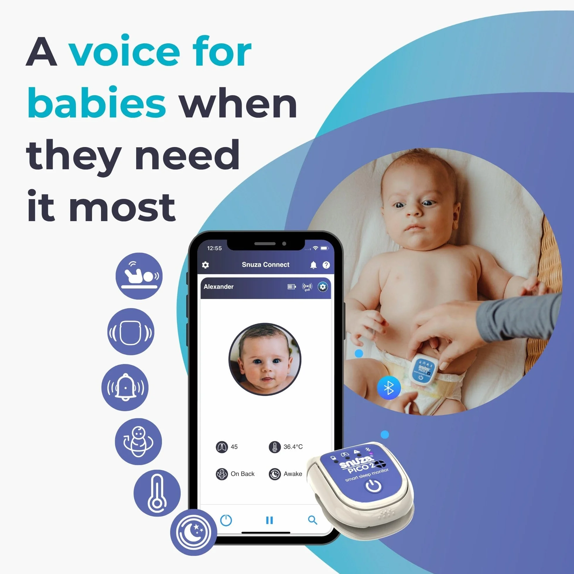 Baby monitor del sonno intelligente Snuza Pico 2 con app