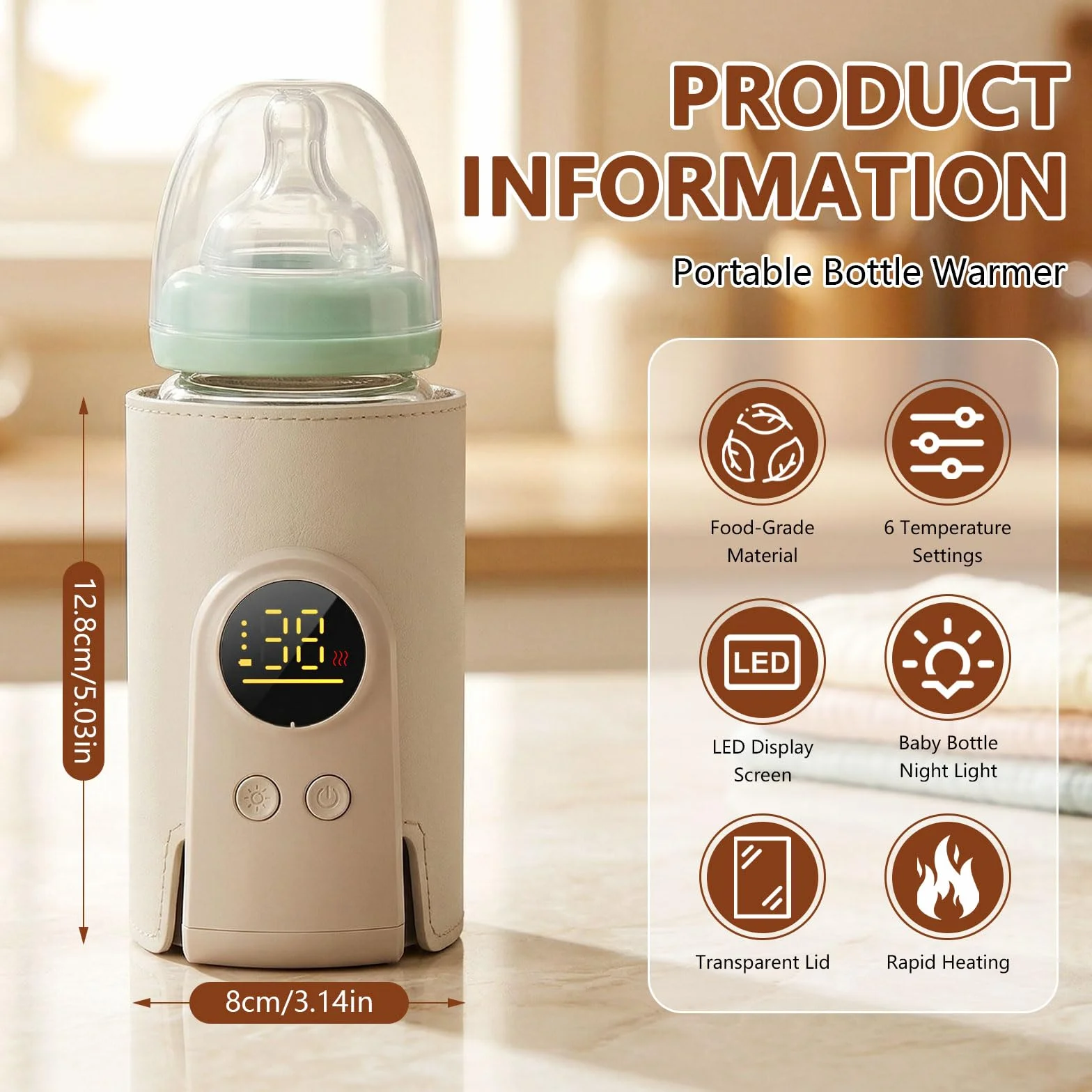 Scaldabiberon Portatile Senza Fili, Scaldabiberon USB con Display LCD Scaldabiberon Regolabile a 6 Velocità, 8000mAh Scalda Biberon Neonato Portatile, Scaldabiberon Baby USB per Viaggi, Aereo e Auto