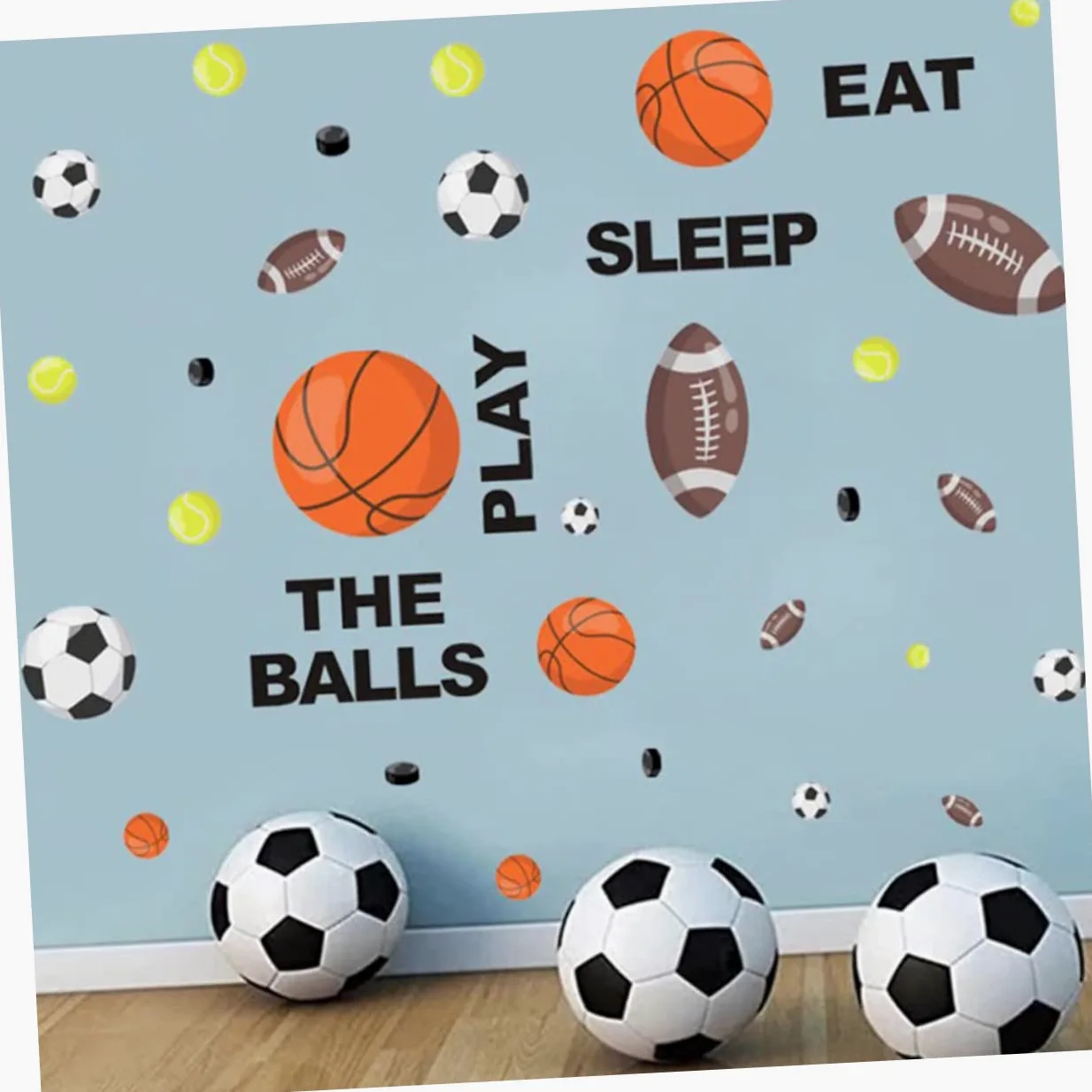 BESTonZON 3pezzi Adesivi Murali Sportivi Per Ragazzo Ragazza Decorazioni Rimovibili Con Palloni Da Calcio e Basket Stickers Creativi Per Cameretta Facili Da Applicare