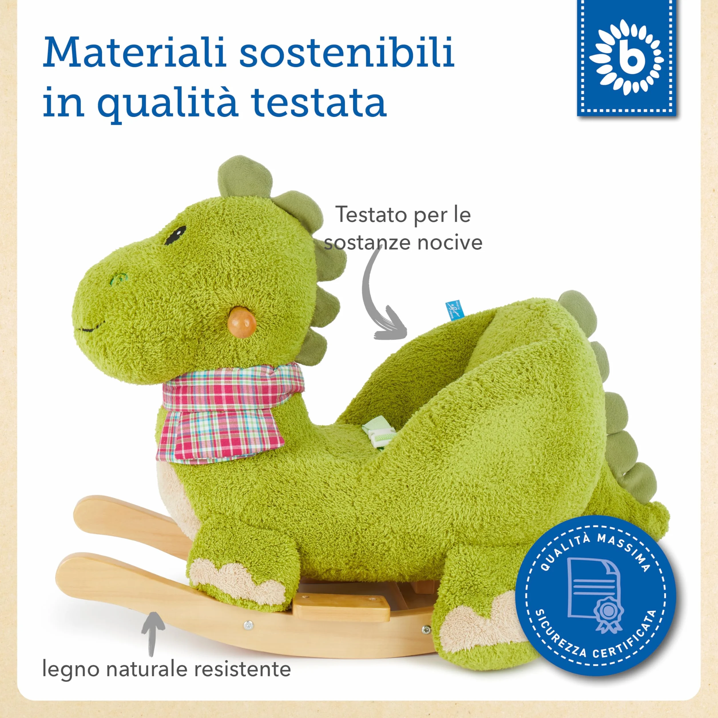 Bieco 74002110 dondolo animale Dino, circa 65 x 32 x 48 cm, verde