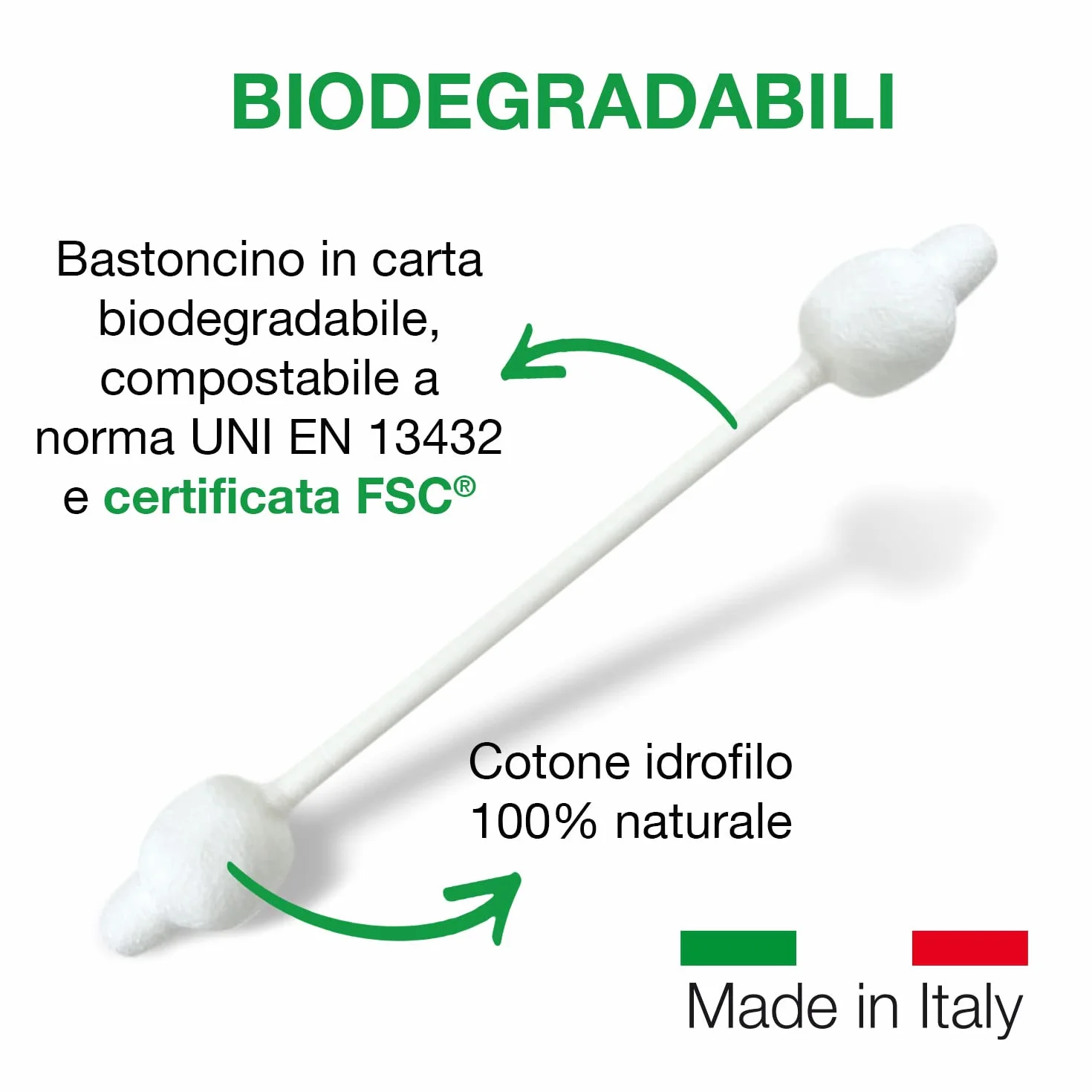COTTON SOUND ECO Bastoncini Cotonati Baby 1 Busta x 60 Pezzi, Bastoncini Cotonati per Bambini, Bastoncini Cotonati Ecologici e Biodegradabili, 100% Cotone Idrofilo, Busta Compostabile, Made in Italy