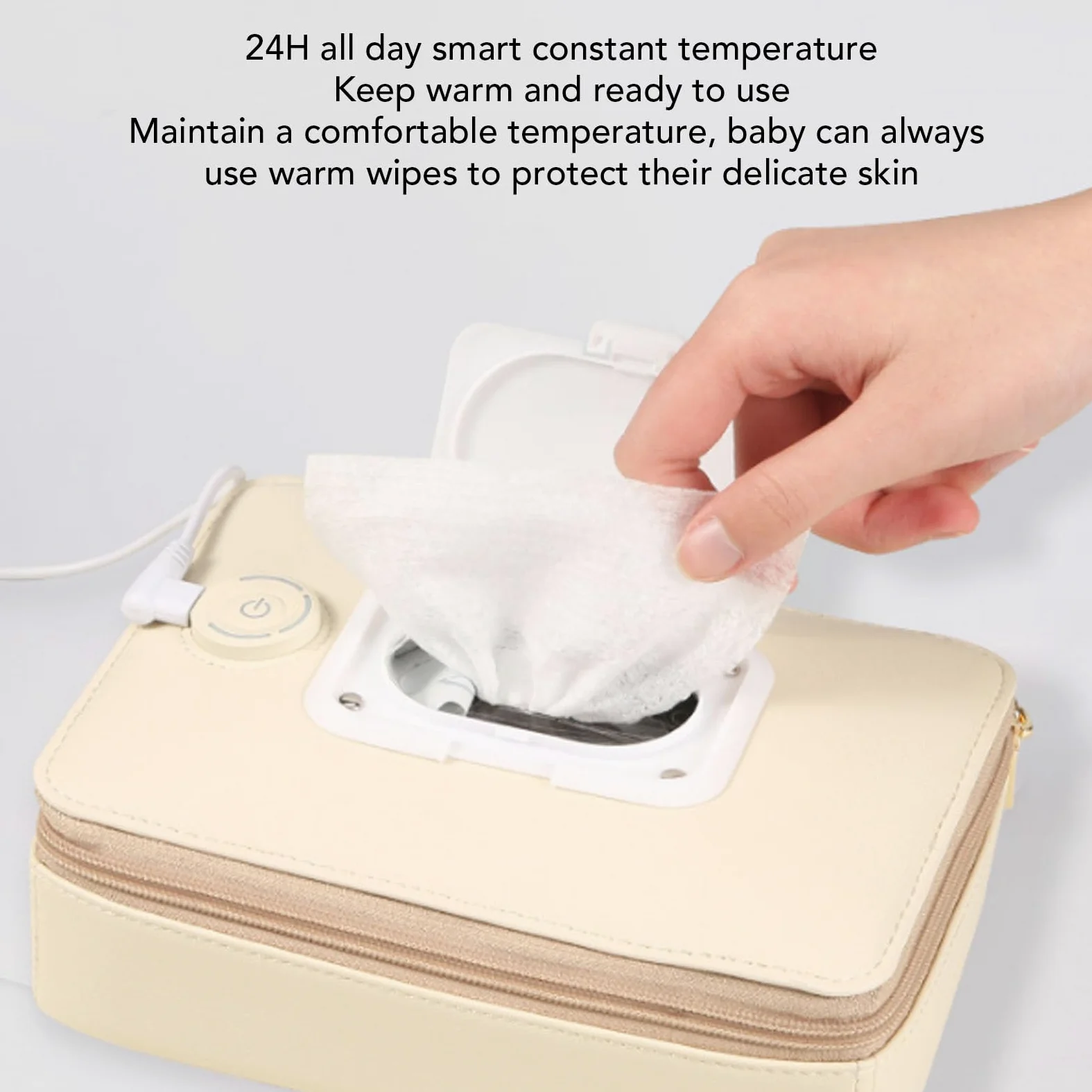 Eujgoov Scaldasalviette per Neonati, Materiale in Pelle PU con Scatola per Fazzoletti Umidi a Temperatura Costante, Design Elegante per Soggiorno e Viaggi in Famiglia