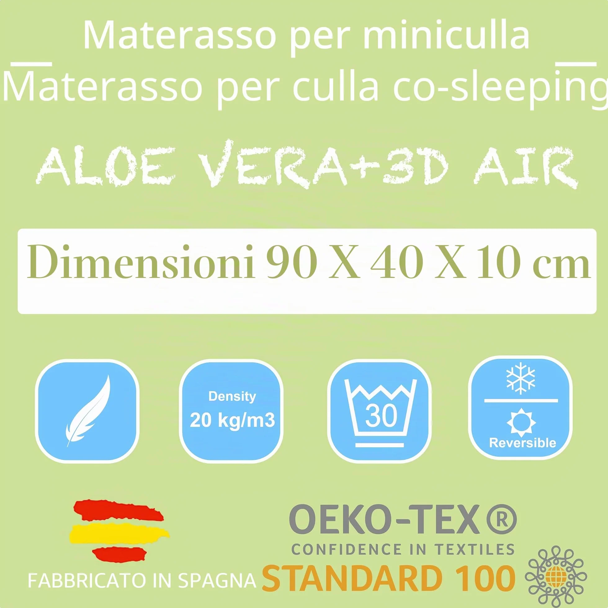 PEKITAS Materasso Culla Co-sleeping 90x40 cm spessore 10 cm ibrido reversibile doppio lato fodera rimovibile lavabile durezza stabile traspirante anti-annegamento culla per il neonato baby
