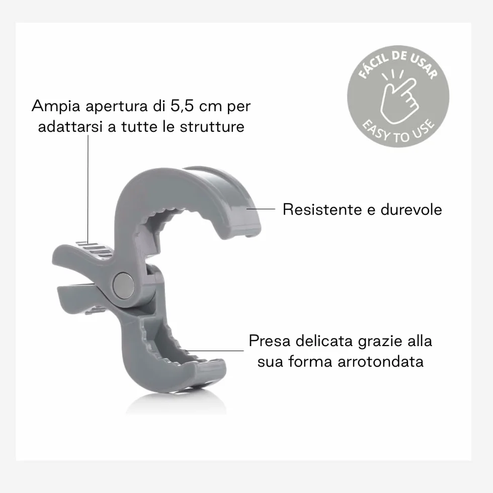 Jané Clip Passeggino Set 6 Pezzi, Pinze Universali Apertura 5,5 cm, Presa Forte per Mussole, Coperte e Giochi