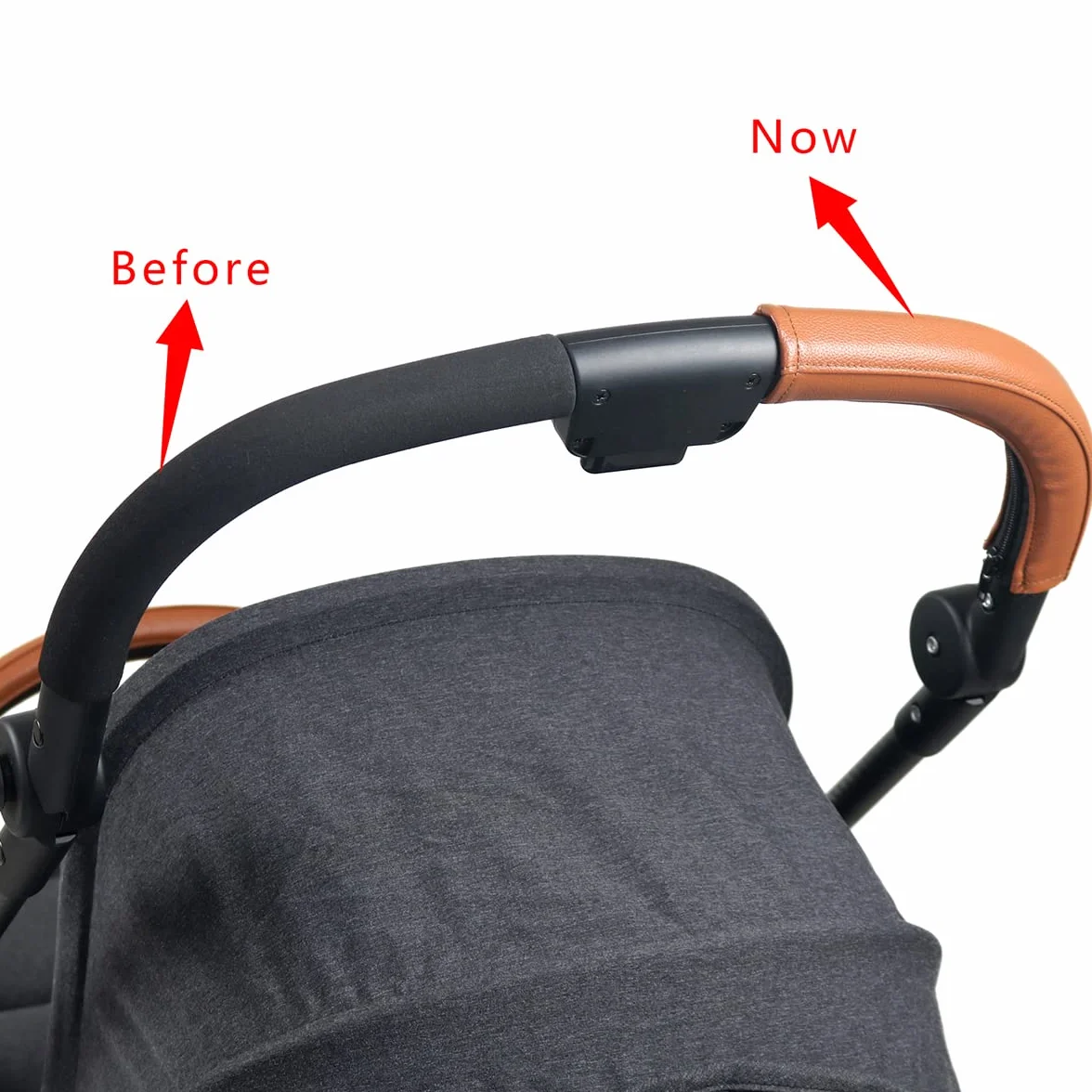 Copertura per maniglia in pelle ecologica in poliuretano, compatibile con passeggino Cybex Melio Carbon, custodia paraurti per passeggino, accessorio per passeggino (per maniglia mamma, marrone)