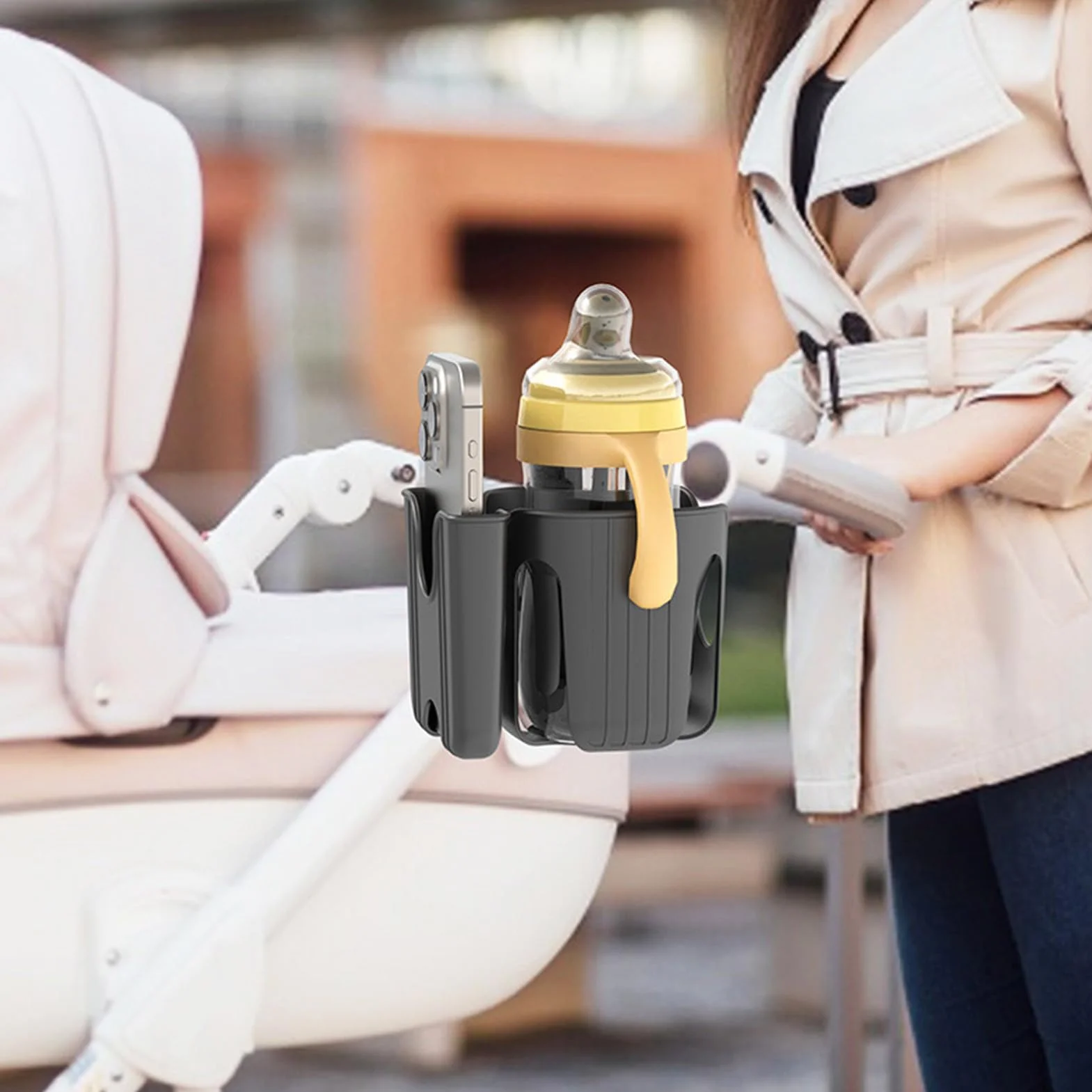Supporto per portabicchieri per passeggino, supporto per telefono e bicchieri, robusto, regolabile, rimovibile, organizer per scooter, telefono, sedia a rotelle, deambulatore, mobilità, scooter e bici