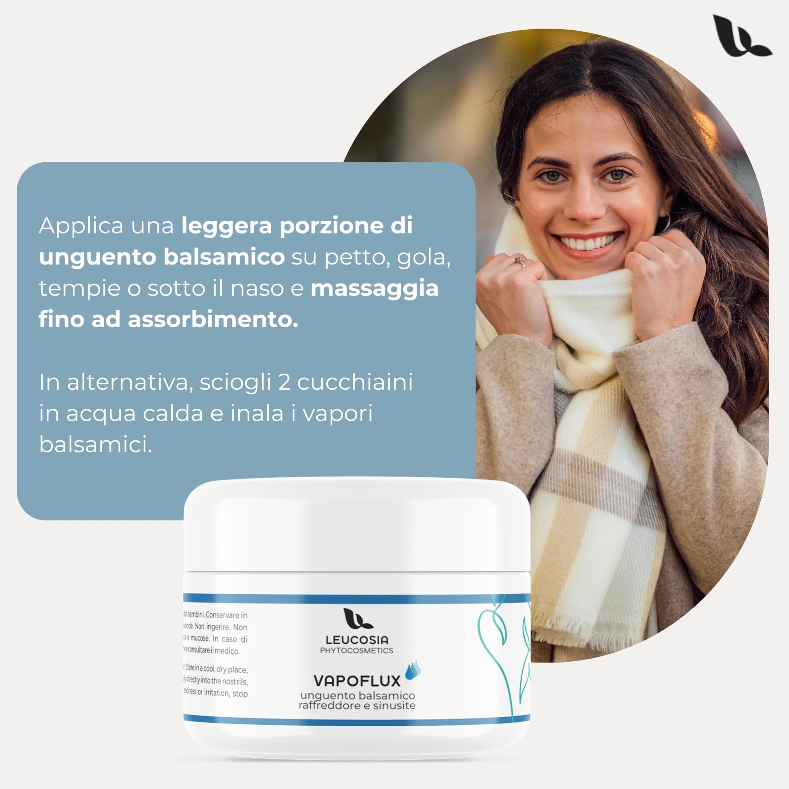 VapoFlux Unguento Balsamico Naturale 50 ml, Supporto per le Vie Respiratorie con Oli Essenziali di Eucalipto, Tea Tree e Menta, Decongestionante e Fluidificante
