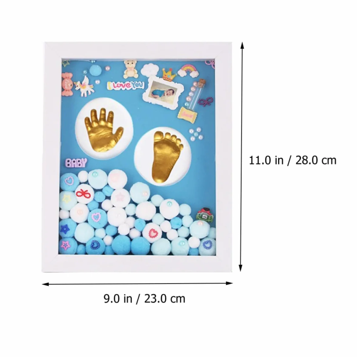 HOMSFOU 1set Cornice Impronta Neonata Kit Mani Piedi Blu Medio con Porta Foto Ricordo Nascita e Corredo Regalo Shower
