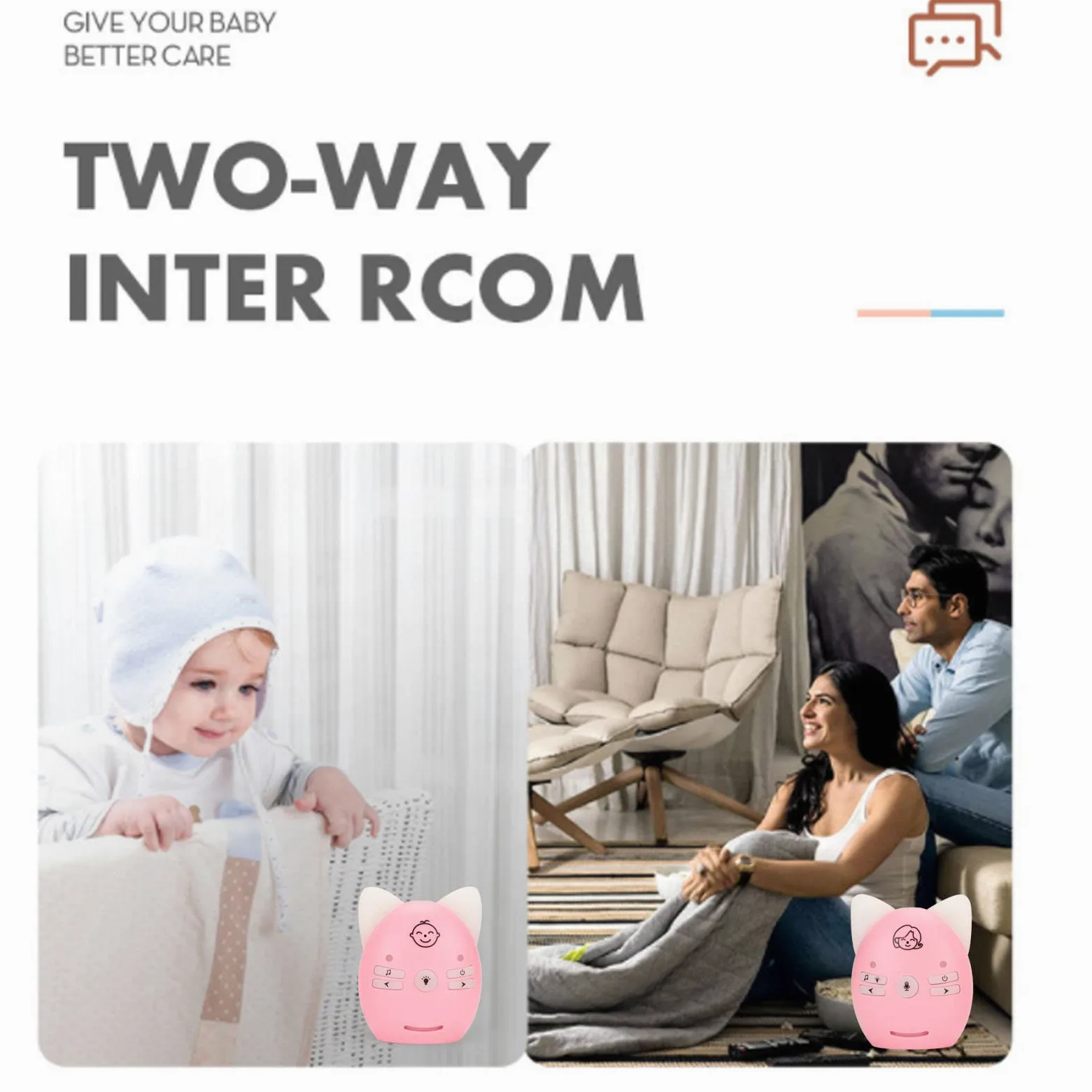 Baby Monitor, Video Child Monitor, Trasmissione Digitale Senza Fili Portatile con Crittografia 2 Vie 10 Volume Regolabile Baby Monitor con Luce Notturna per Bambini (Rosa)