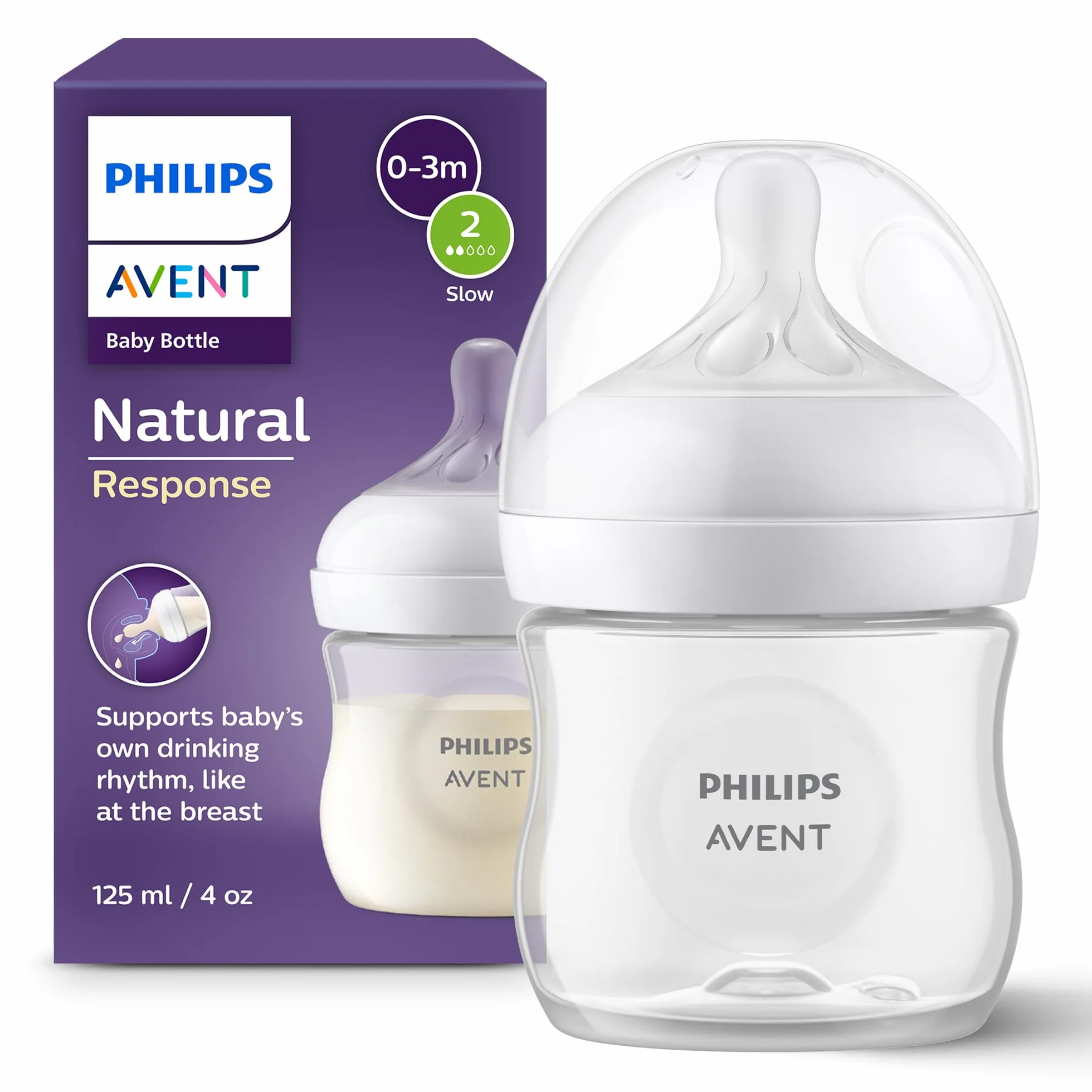 Philips Avent Biberon Natural Response - Biberon da 125 ml per neonati e bambini di pochi mesi, senza BPA (modello SCY900/01)