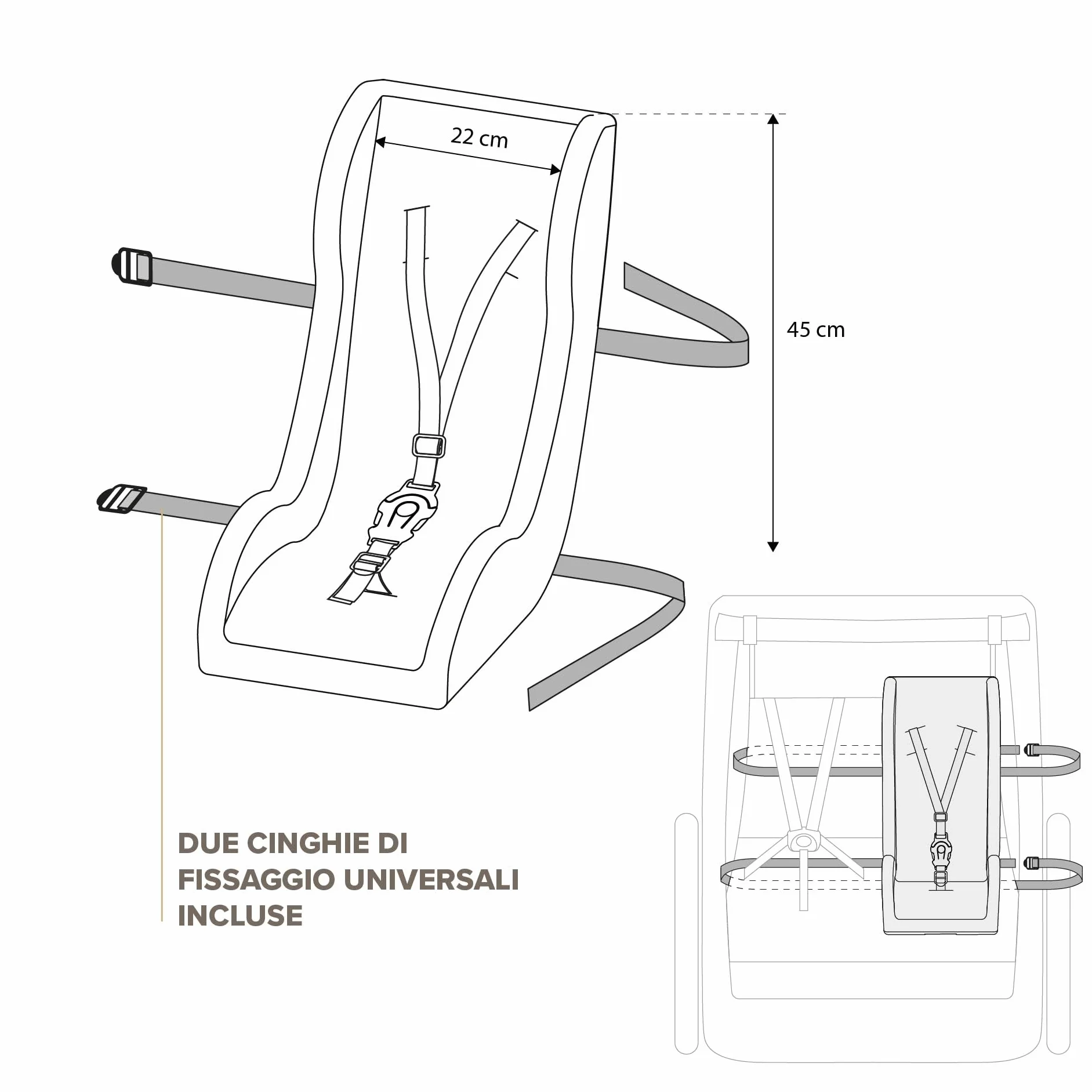 POLISPORT 8015000022 – Mini Pelican Fleece Riduttore Seduta Bebè con Cintura a 3 Punti per Rimorchio, Passeggino e Bici Cargo – Caldo, Sicuro e Compatibile per Bambini da 7 a 18 Mesi, Bianco